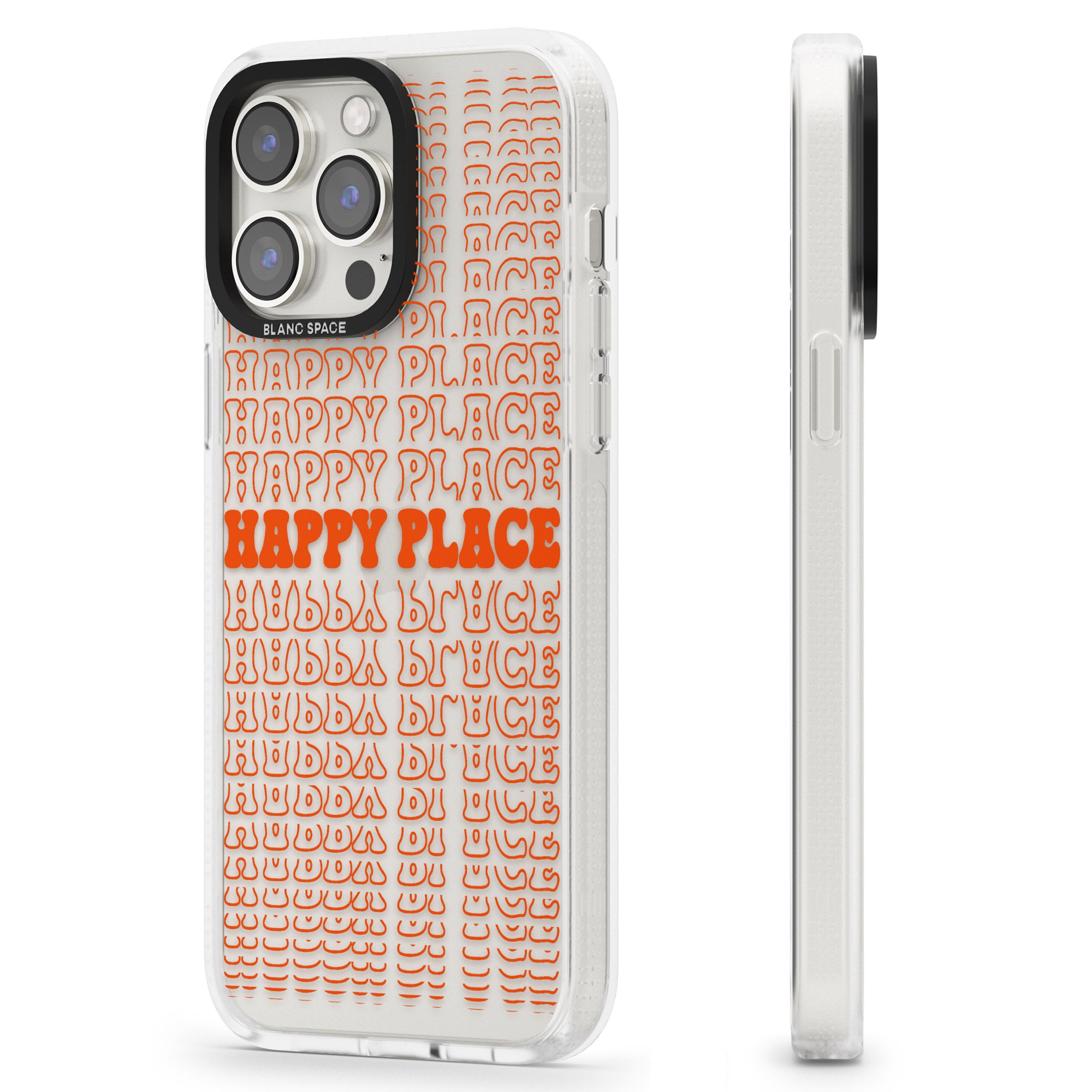 Happy Place (Orange) iPhone 15 Pro Max / 15 Pro / 14 Pro Max / 14 Pro / 13 Pro Clear Case Impact Air - Blanc Space