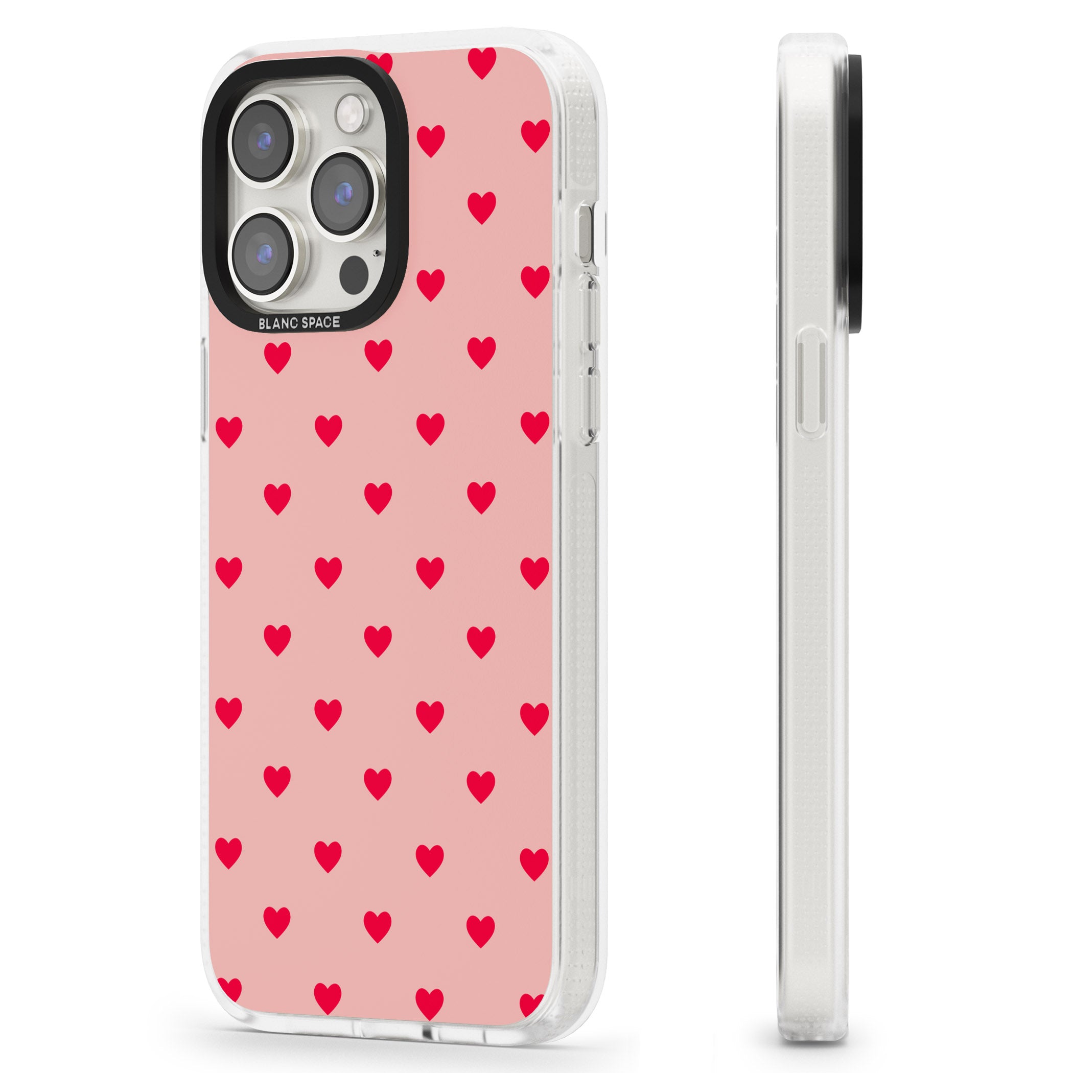 Small Heart Pattern: Red & Pink iPhone 15 Pro Max / 15 Pro / 14 Pro Max / 14 Pro / 13 Pro Clear Case Impact Air - Blanc Space