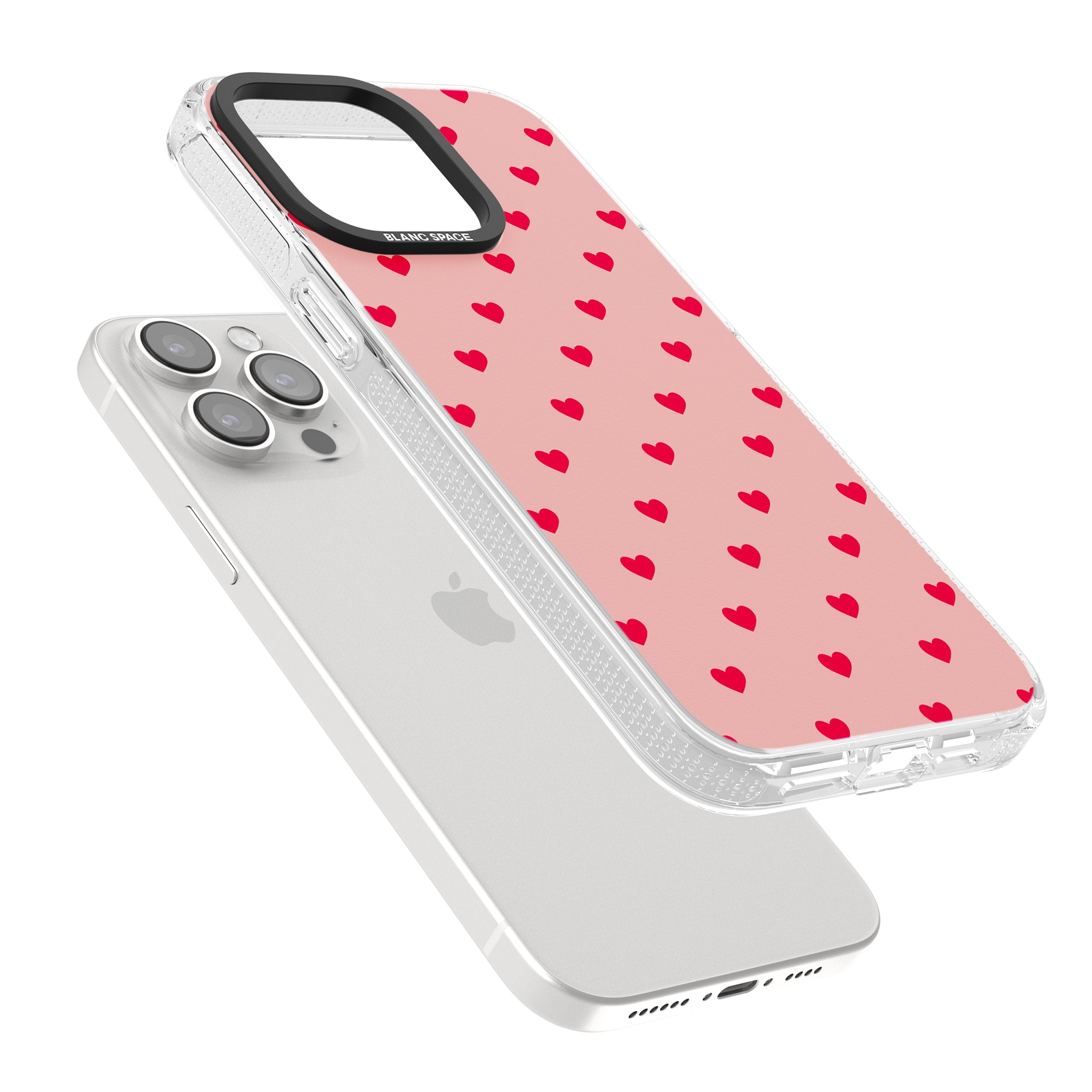 Small Heart Pattern: Red & Pink iPhone 15 Pro Max / 15 Pro / 14 Pro Max / 14 Pro / 13 Pro Clear Case Impact Air - Blanc Space