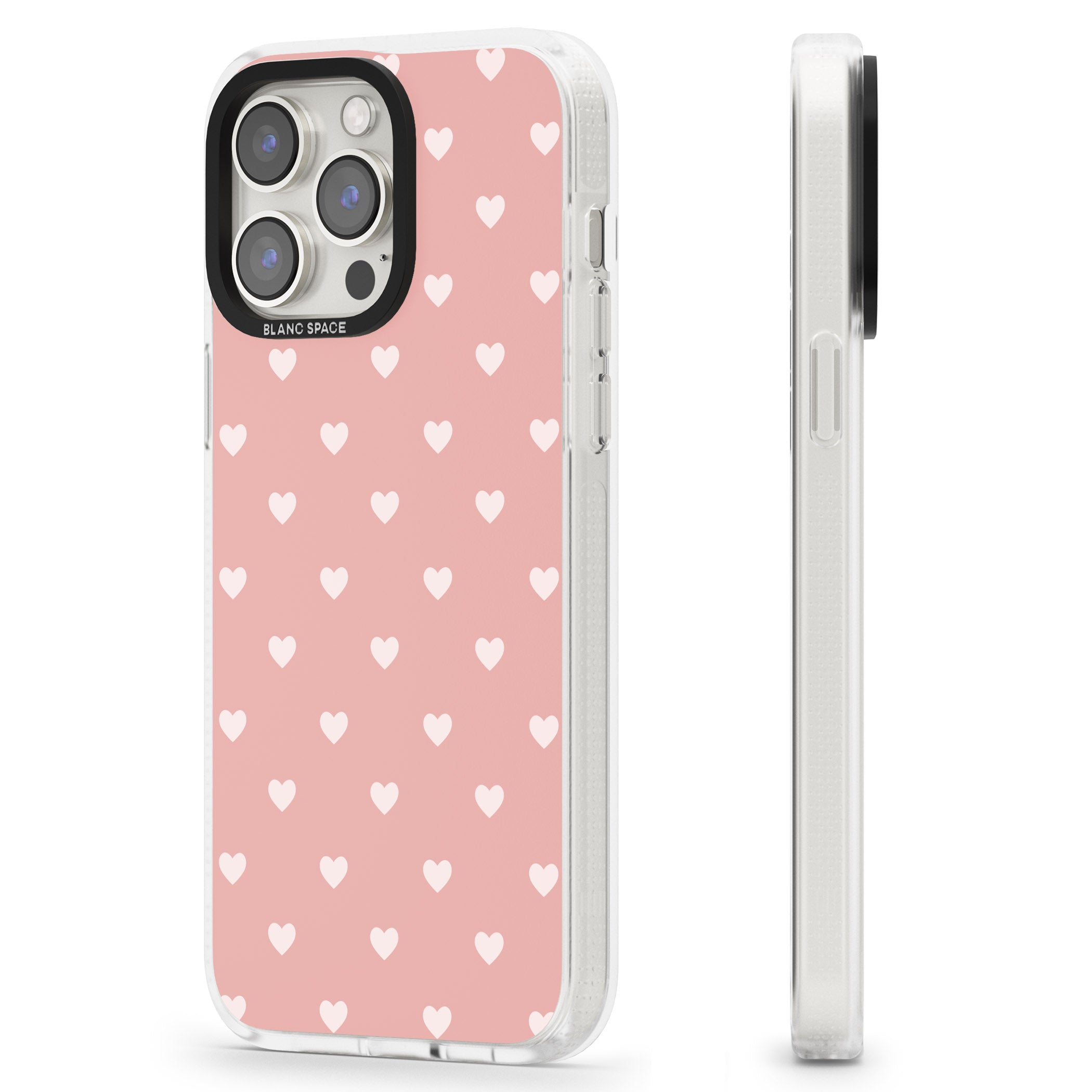 Small Heart Pattern: Pink iPhone 15 Pro Max / 15 Pro / 14 Pro Max / 14 Pro / 13 Pro Clear Case Impact Air - Blanc Space