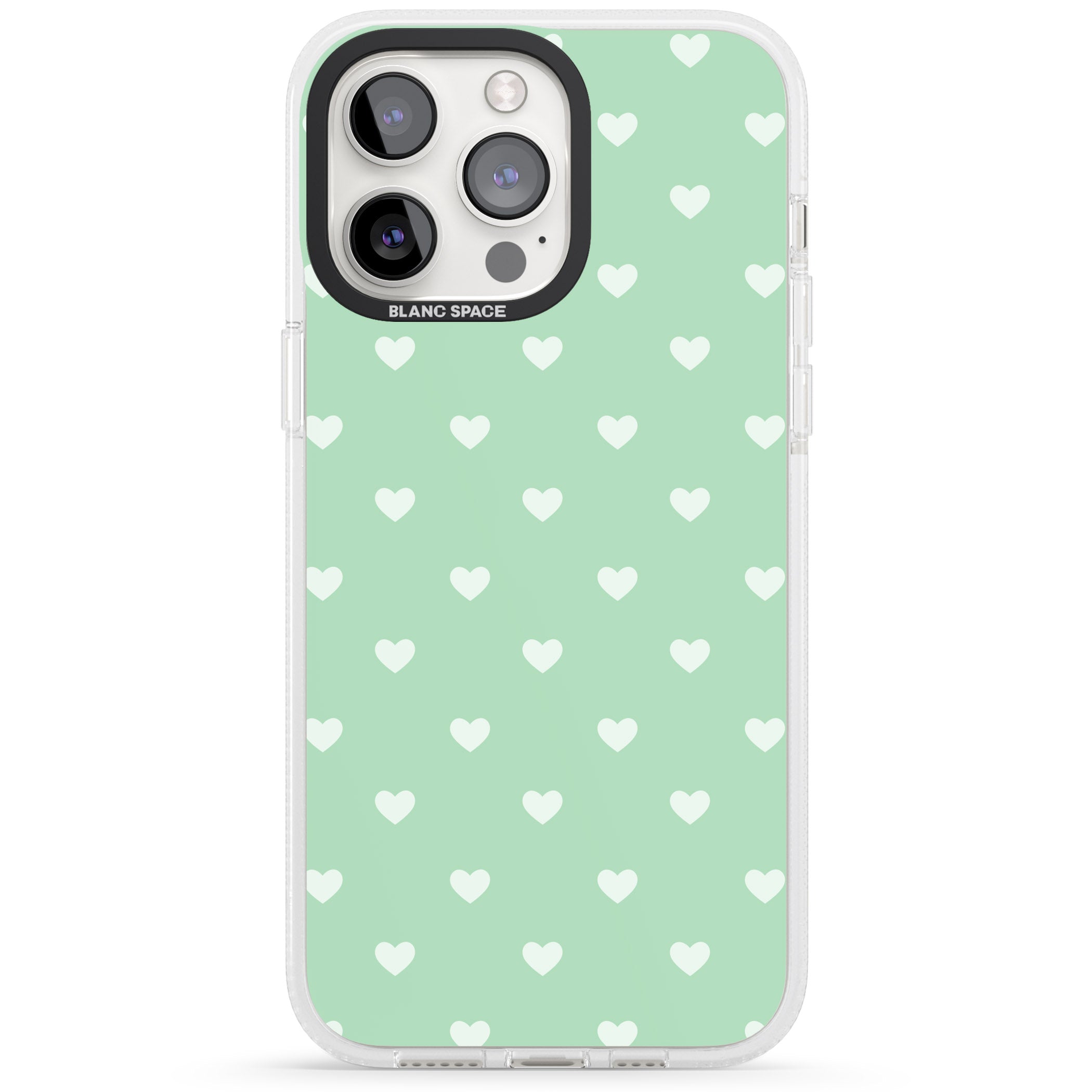 Small Heart Pattern: Green iPhone 15 Pro Max / 15 Pro / 14 Pro Max / 14 Pro / 13 Pro Clear Case Impact Air - Blanc Space