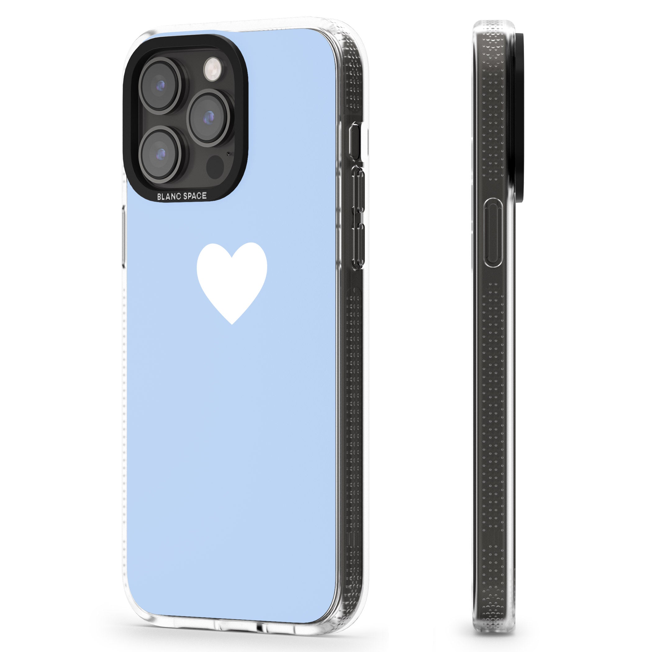 Single Heart Design: White & Baby Blue iPhone 15 Pro Max / 15 Pro / 14 Pro Max / 14 Pro / 13 Pro Clear Case Impact Air - Blanc Space