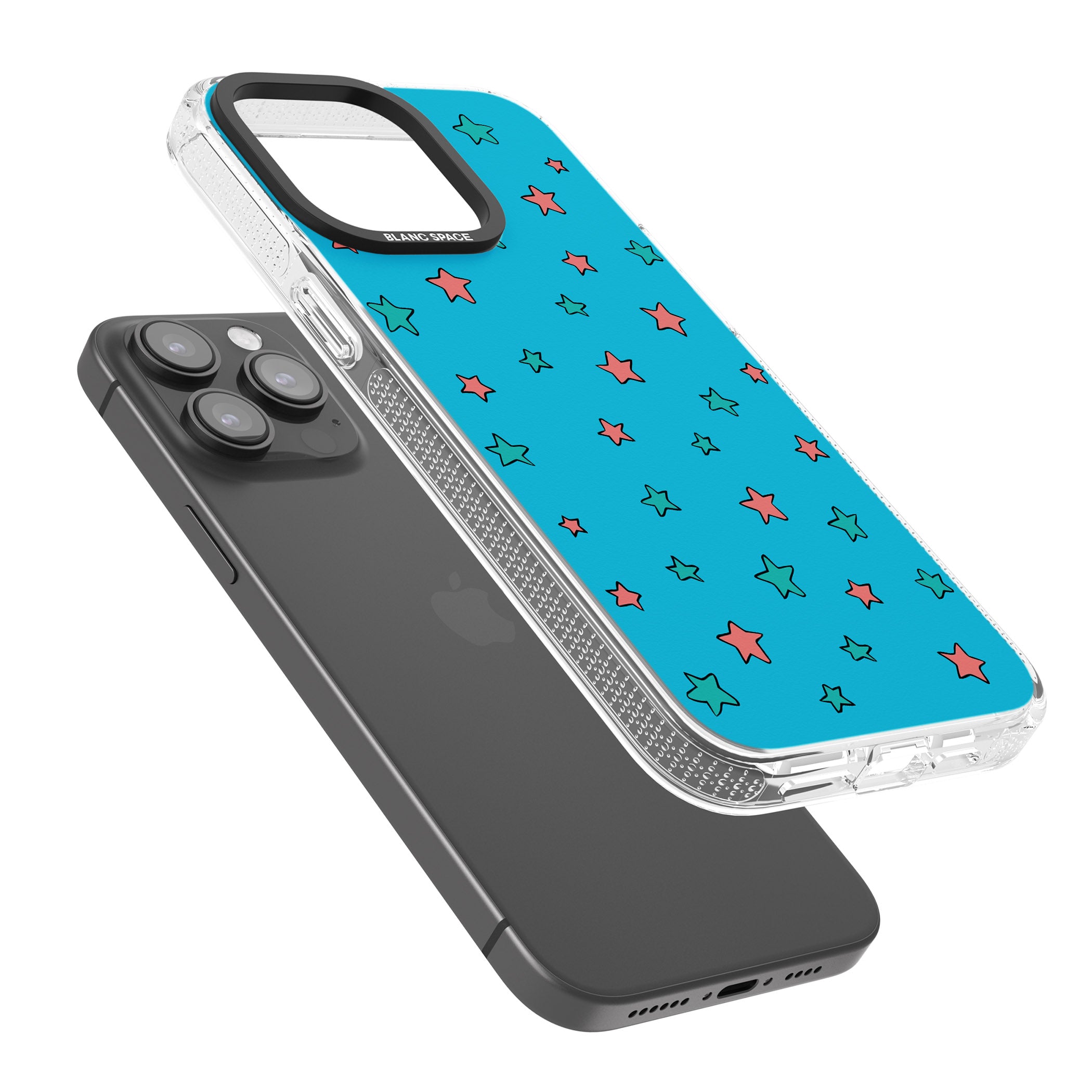 Blue Heartstopper Stars Pattern iPhone 15 Pro Max / 15 Pro / 14 Pro Max / 14 Pro / 13 Pro Clear Case Impact Air - Blanc Space
