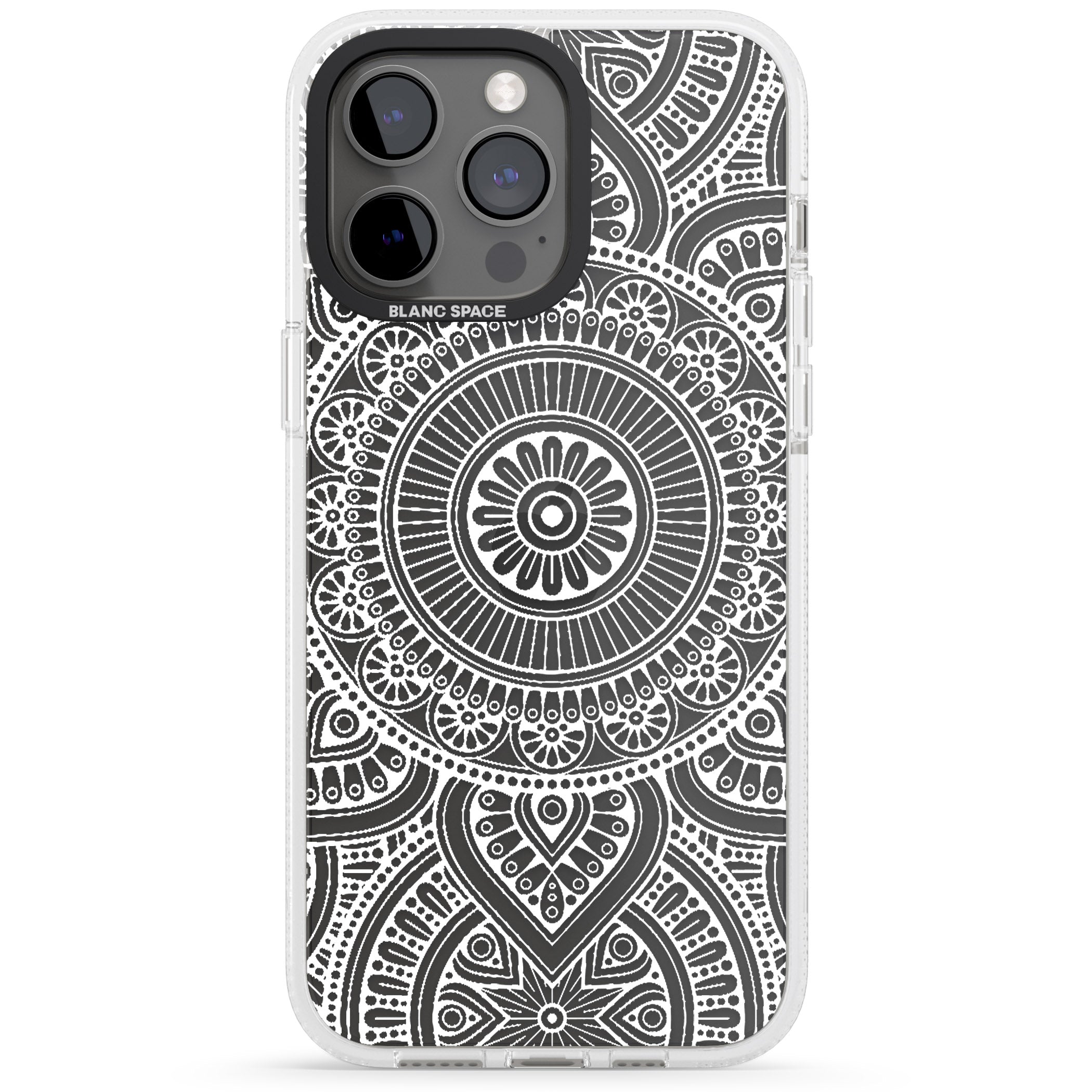 White Henna Flower Wheel iPhone 15 Pro Max / 15 Pro / 14 Pro Max / 14 Pro / 13 Pro Clear Case Impact Air - Blanc Space