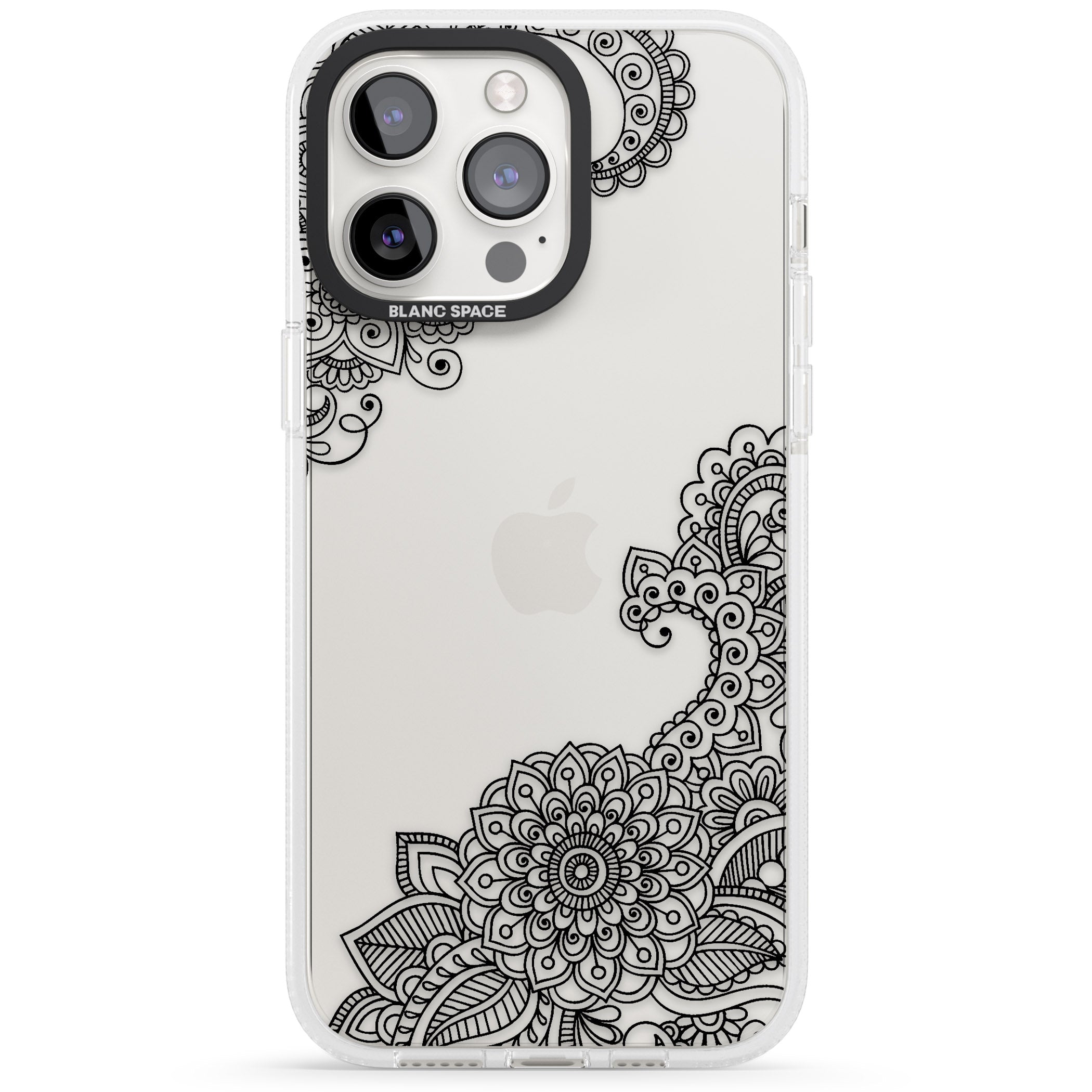 Black Henna Botanicals iPhone 15 Pro Max / 15 Pro / 14 Pro Max / 14 Pro / 13 Pro Clear Case Impact Air - Blanc Space