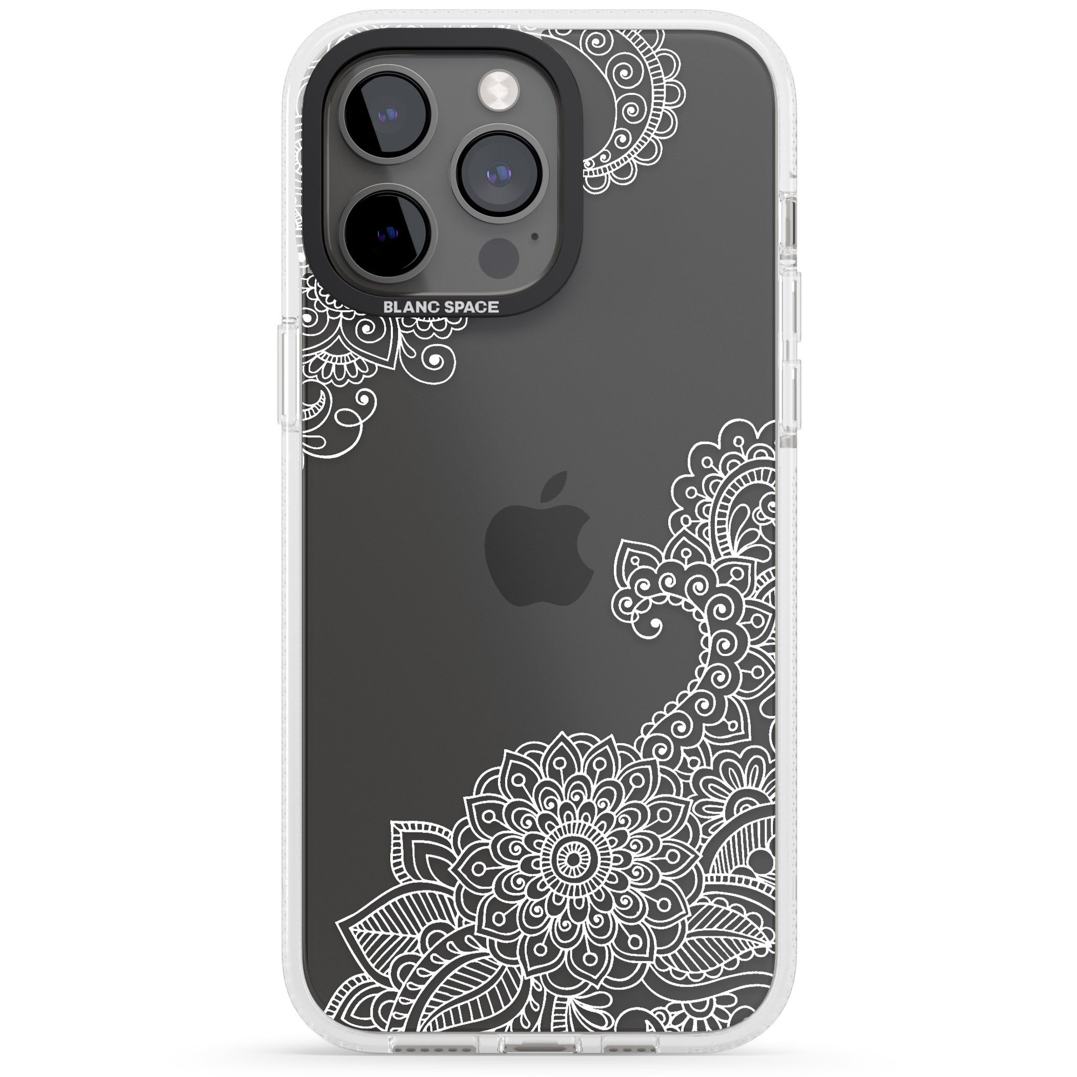 White Henna Botanicals iPhone 15 Pro Max / 15 Pro / 14 Pro Max / 14 Pro / 13 Pro Clear Case Impact Air - Blanc Space