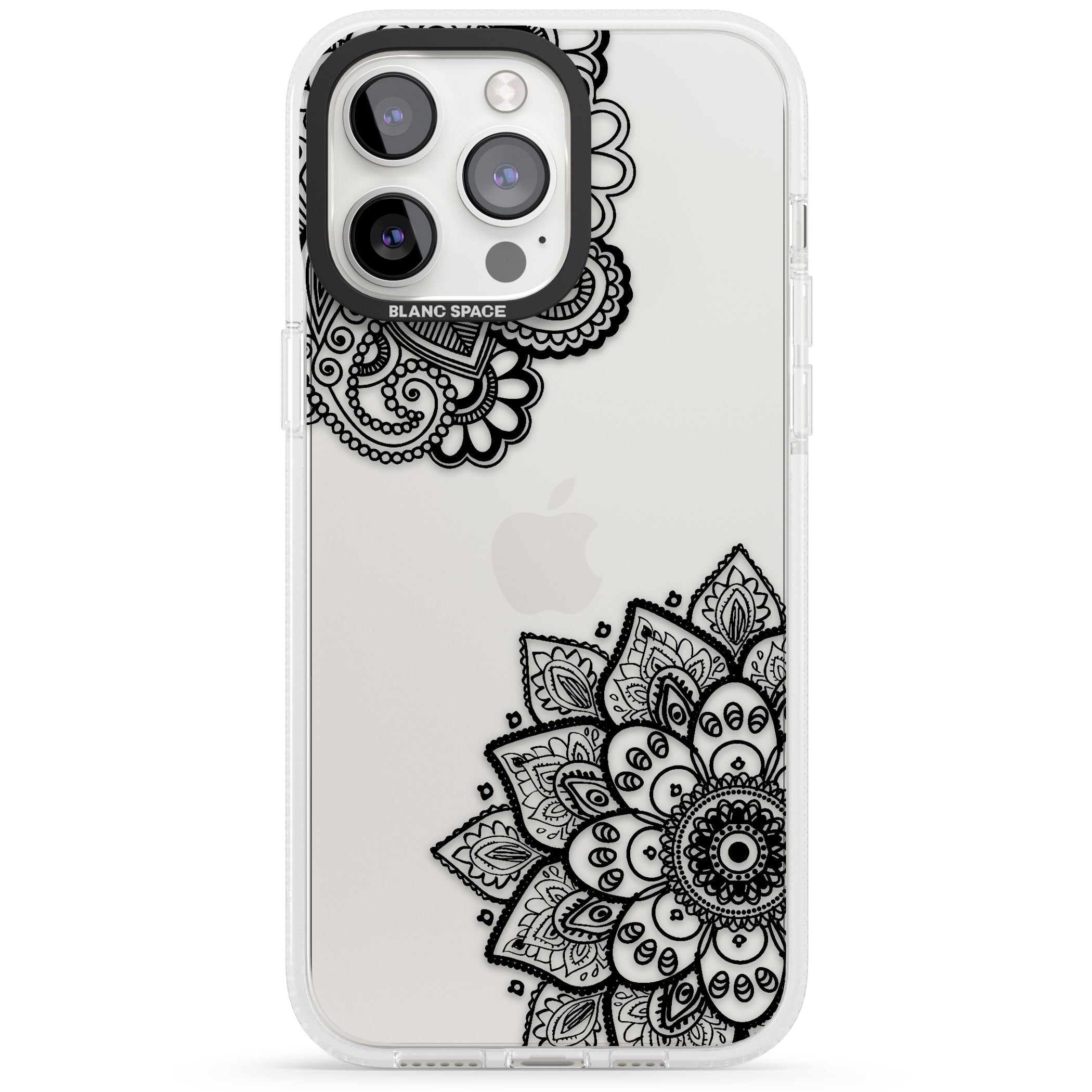 Black Henna Florals iPhone 15 Pro Max / 15 Pro / 14 Pro Max / 14 Pro / 13 Pro Clear Case Impact Air - Blanc Space