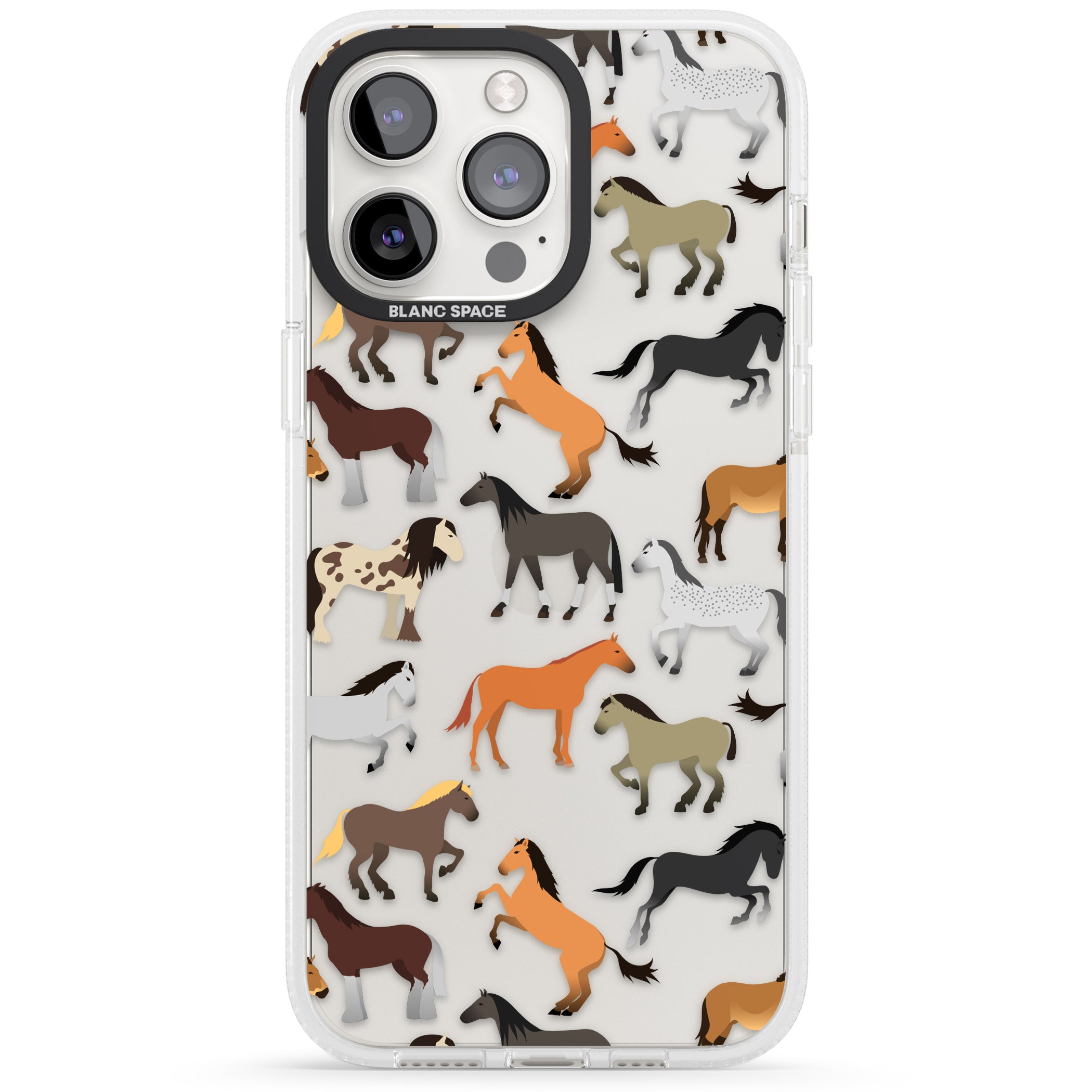 Horse Pattern iPhone 15 Pro Max / 15 Pro / 14 Pro Max / 14 Pro / 13 Pro Clear Case Impact Air - Blanc Space