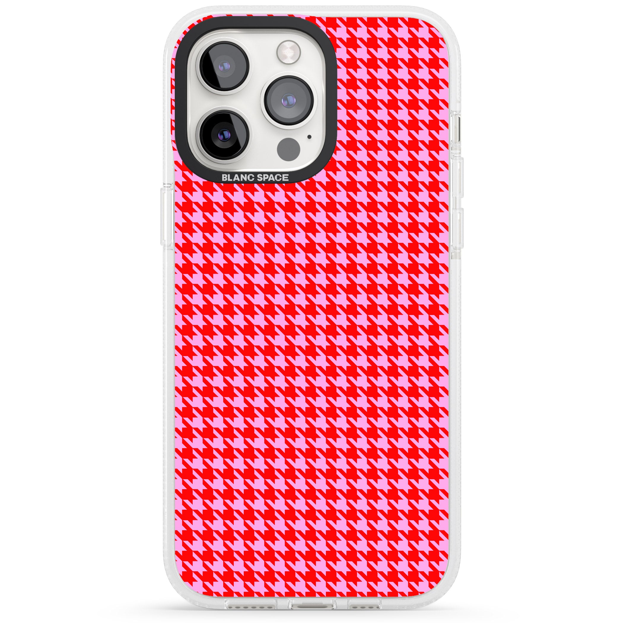 Neon Pink & Red Houndstooth Pattern iPhone 15 Pro Max / 15 Pro / 14 Pro Max / 14 Pro / 13 Pro Clear Case Impact Air - Blanc Space