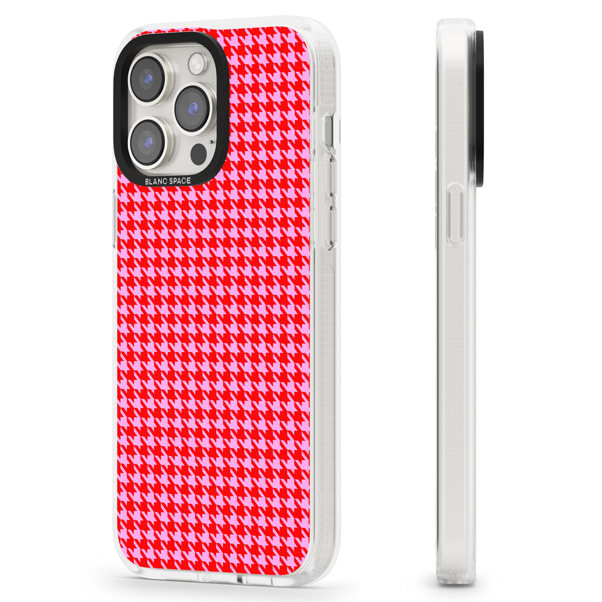 Neon Pink & Red Houndstooth Pattern iPhone 15 Pro Max / 15 Pro / 14 Pro Max / 14 Pro / 13 Pro Clear Case Impact Air - Blanc Space
