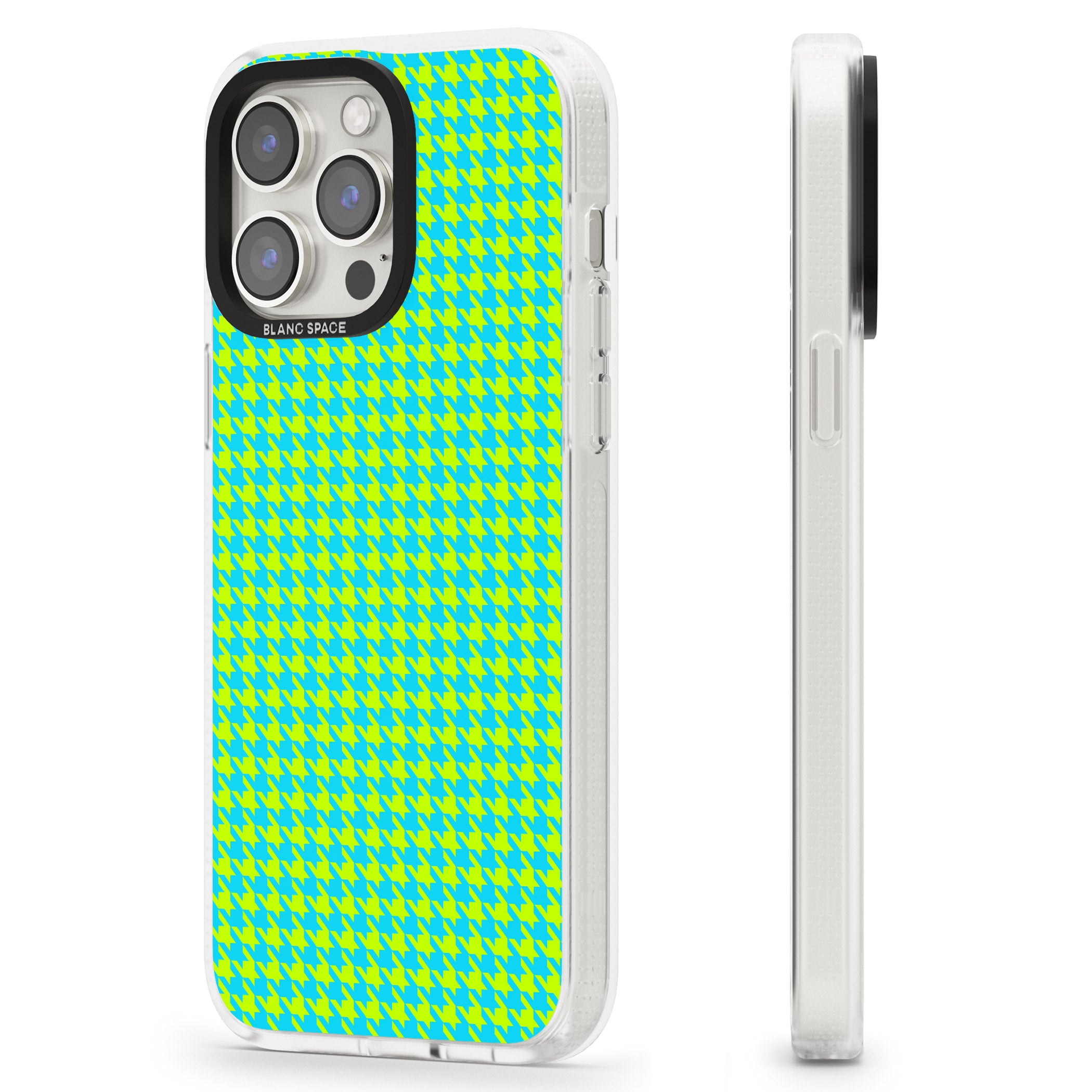 Neon Lime & Turquoise Houndstooth Pattern iPhone 15 Pro Max / 15 Pro / 14 Pro Max / 14 Pro / 13 Pro Clear Case Impact Air - Blanc Space