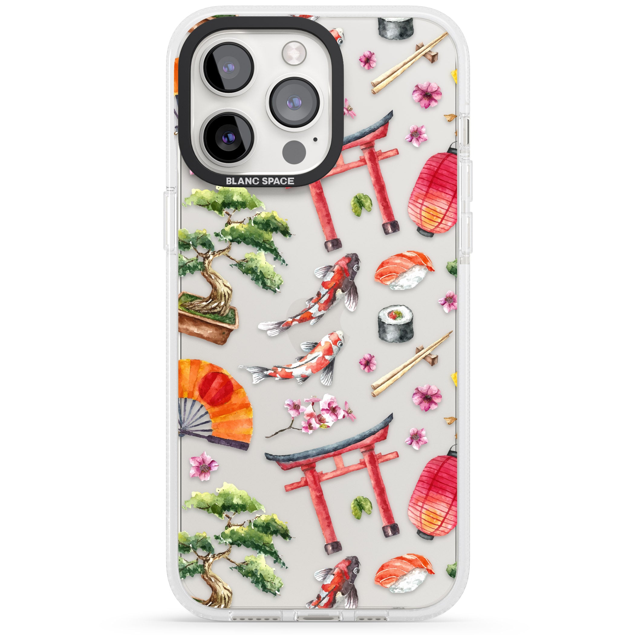 Mixed Japanese Watercolour Pattern iPhone 15 Pro Max / 15 Pro / 14 Pro Max / 14 Pro / 13 Pro Clear Case Impact Air - Blanc Space