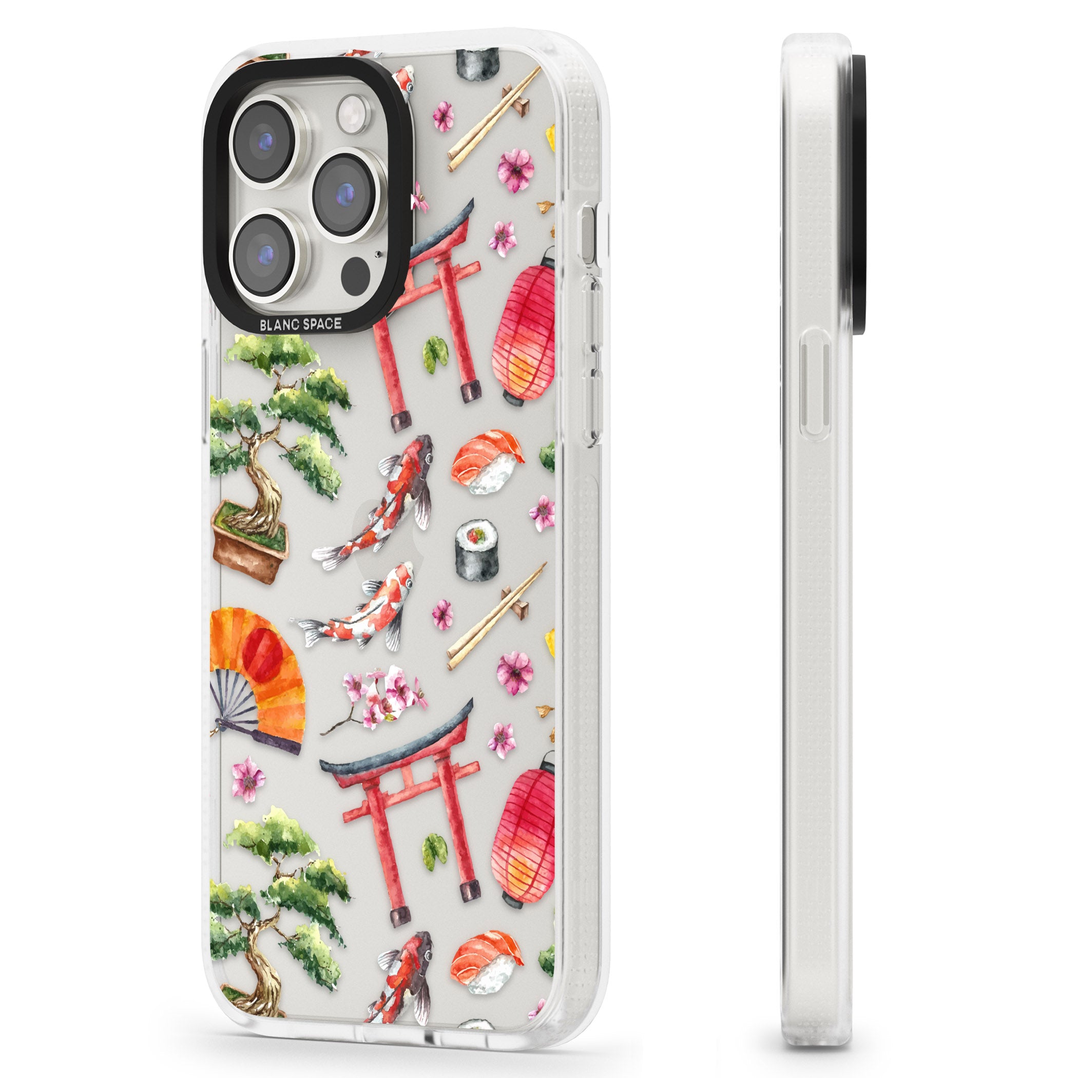Mixed Japanese Watercolour Pattern iPhone 15 Pro Max / 15 Pro / 14 Pro Max / 14 Pro / 13 Pro Clear Case Impact Air - Blanc Space