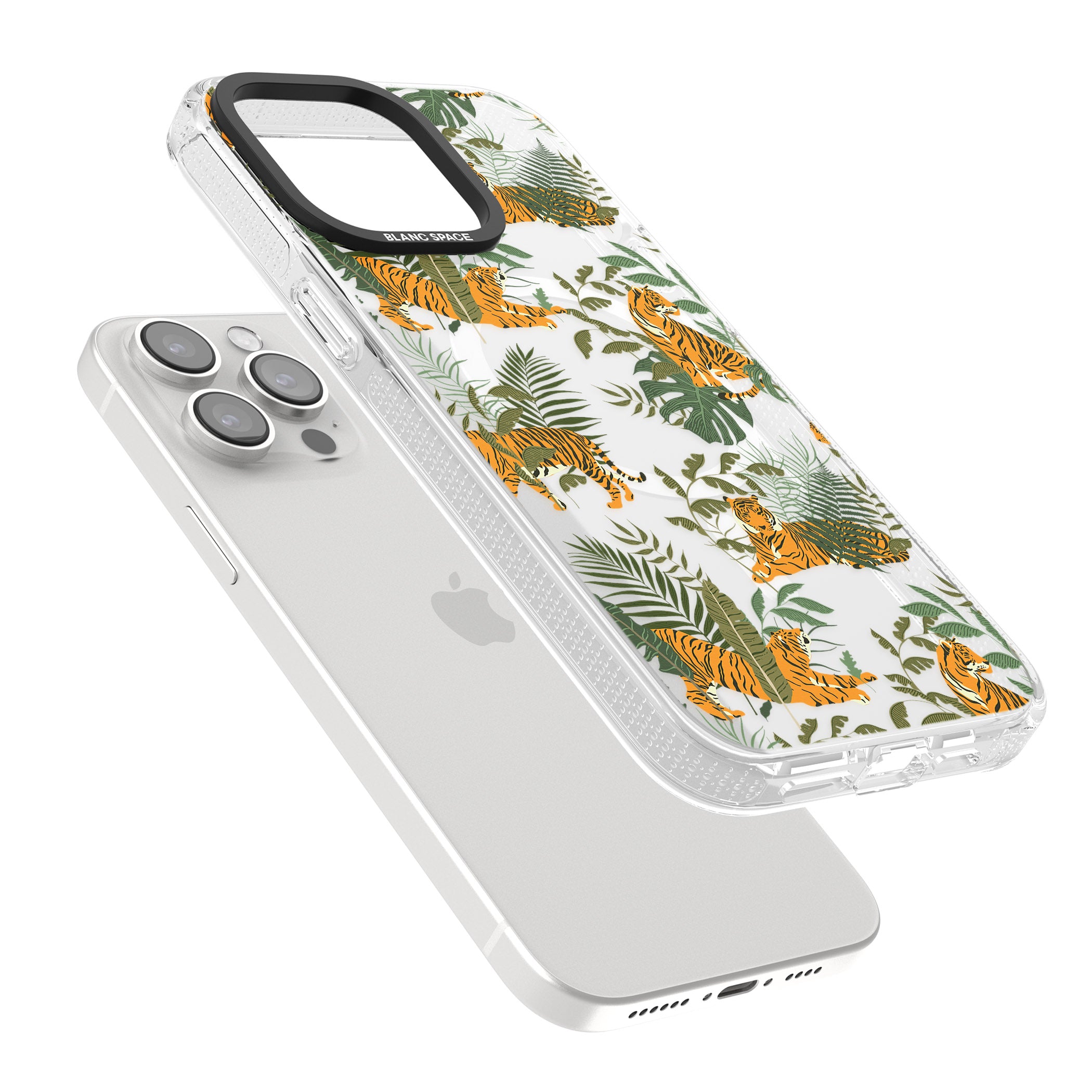 ClearTiger & Fern Jungle Cat Pattern iPhone 15 Pro Max / 15 Pro / 14 Pro Max / 14 Pro / 13 Pro Clear Case Impact Air - Blanc Space