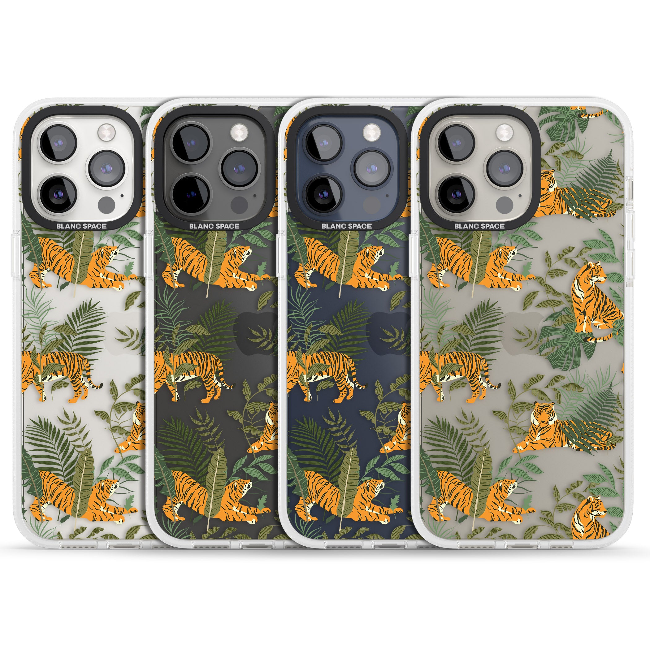 ClearTiger & Fern Jungle Cat Pattern iPhone 15 Pro Max / 15 Pro / 14 Pro Max / 14 Pro / 13 Pro Clear Case Impact Air - Blanc Space
