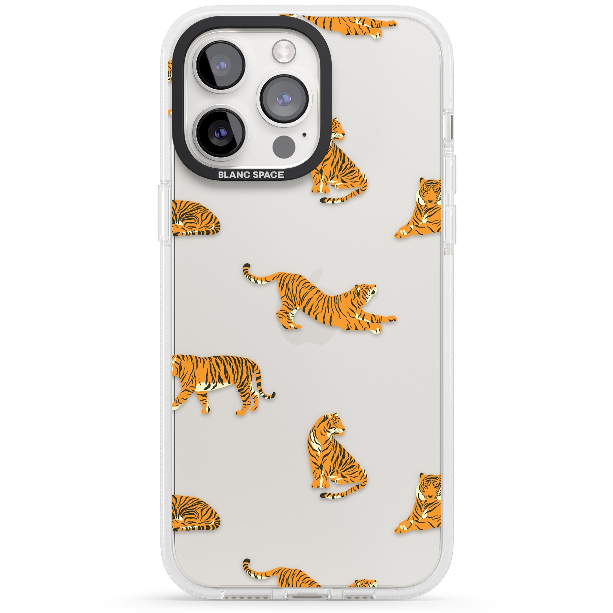 Clear Tiger Jungle Cat Pattern iPhone 15 Pro Max / 15 Pro / 14 Pro Max / 14 Pro / 13 Pro Clear Case Impact Air - Blanc Space