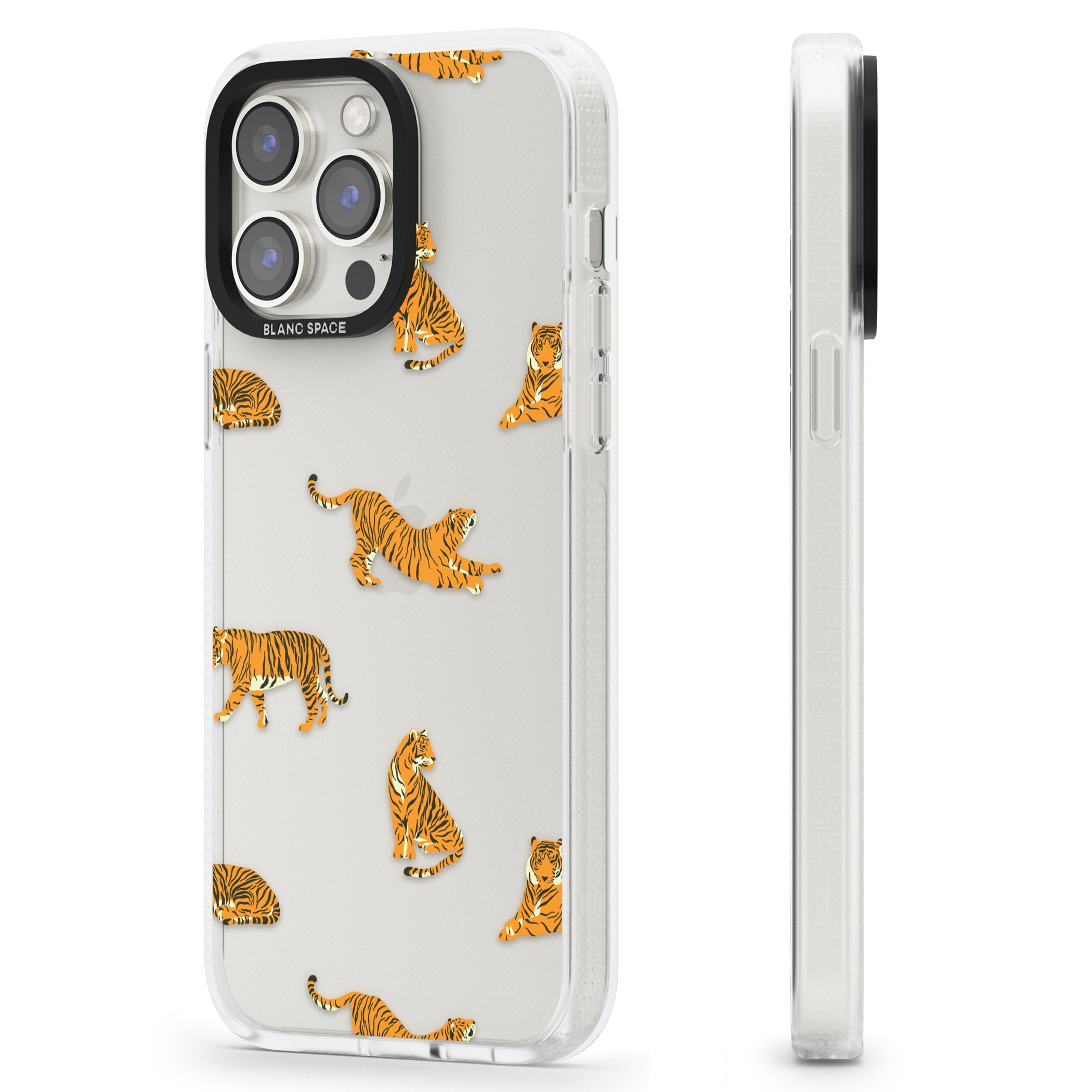 Clear Tiger Jungle Cat Pattern iPhone 15 Pro Max / 15 Pro / 14 Pro Max / 14 Pro / 13 Pro Clear Case Impact Air - Blanc Space