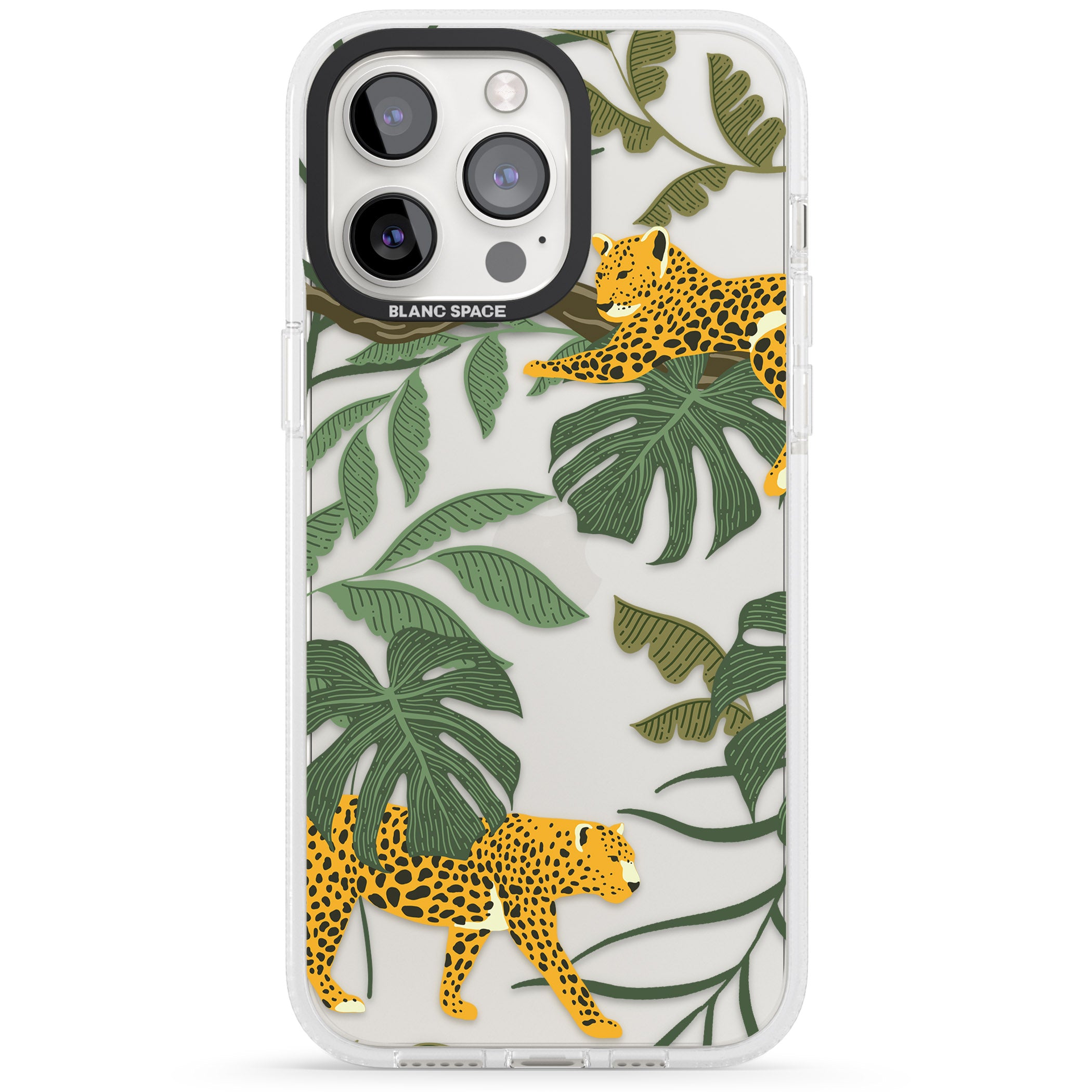 Two Jaguars & Foliage Jungle Cat Pattern iPhone 15 Pro Max / 15 Pro / 14 Pro Max / 14 Pro / 13 Pro Clear Case Impact Air - Blanc Space