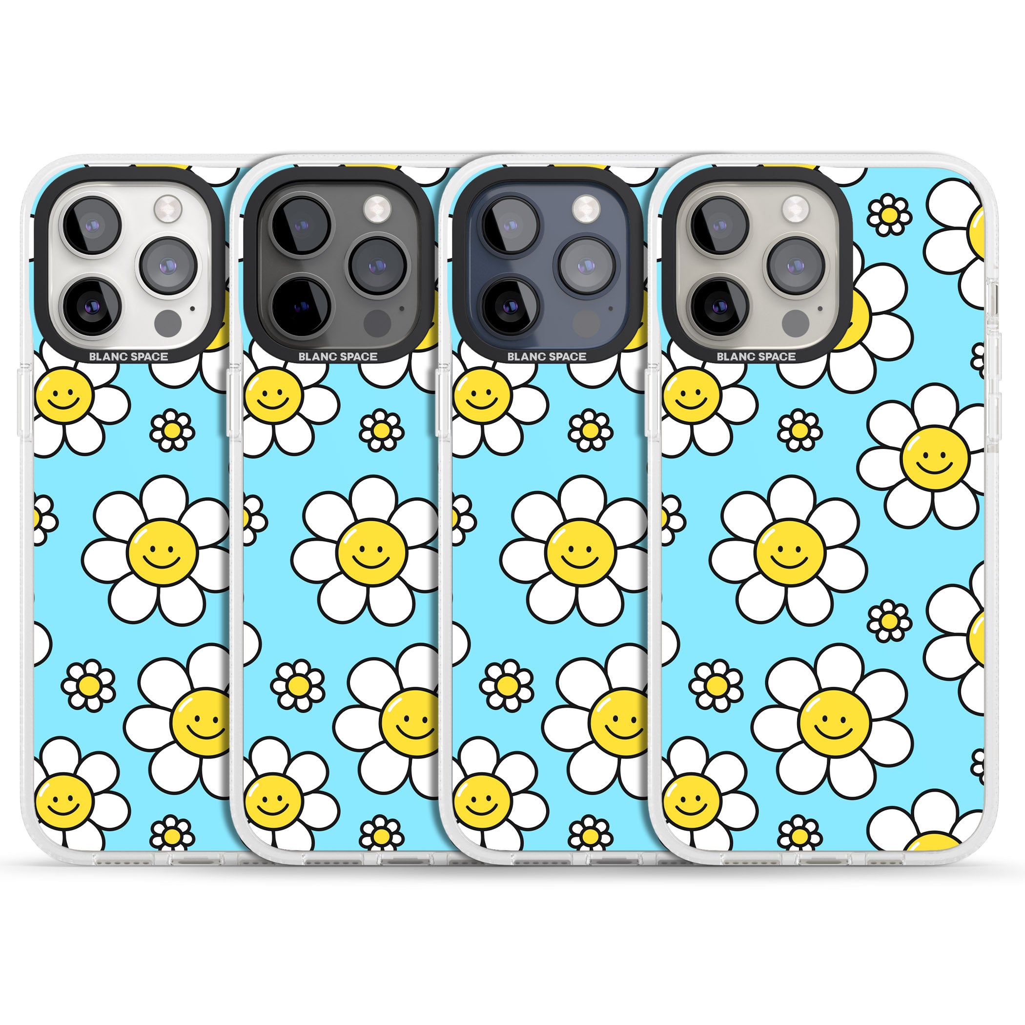 Daisy Faces Kawaii Pattern iPhone 15 Pro Max / 15 Pro / 14 Pro Max / 14 Pro / 13 Pro Clear Case Impact Air - Blanc Space