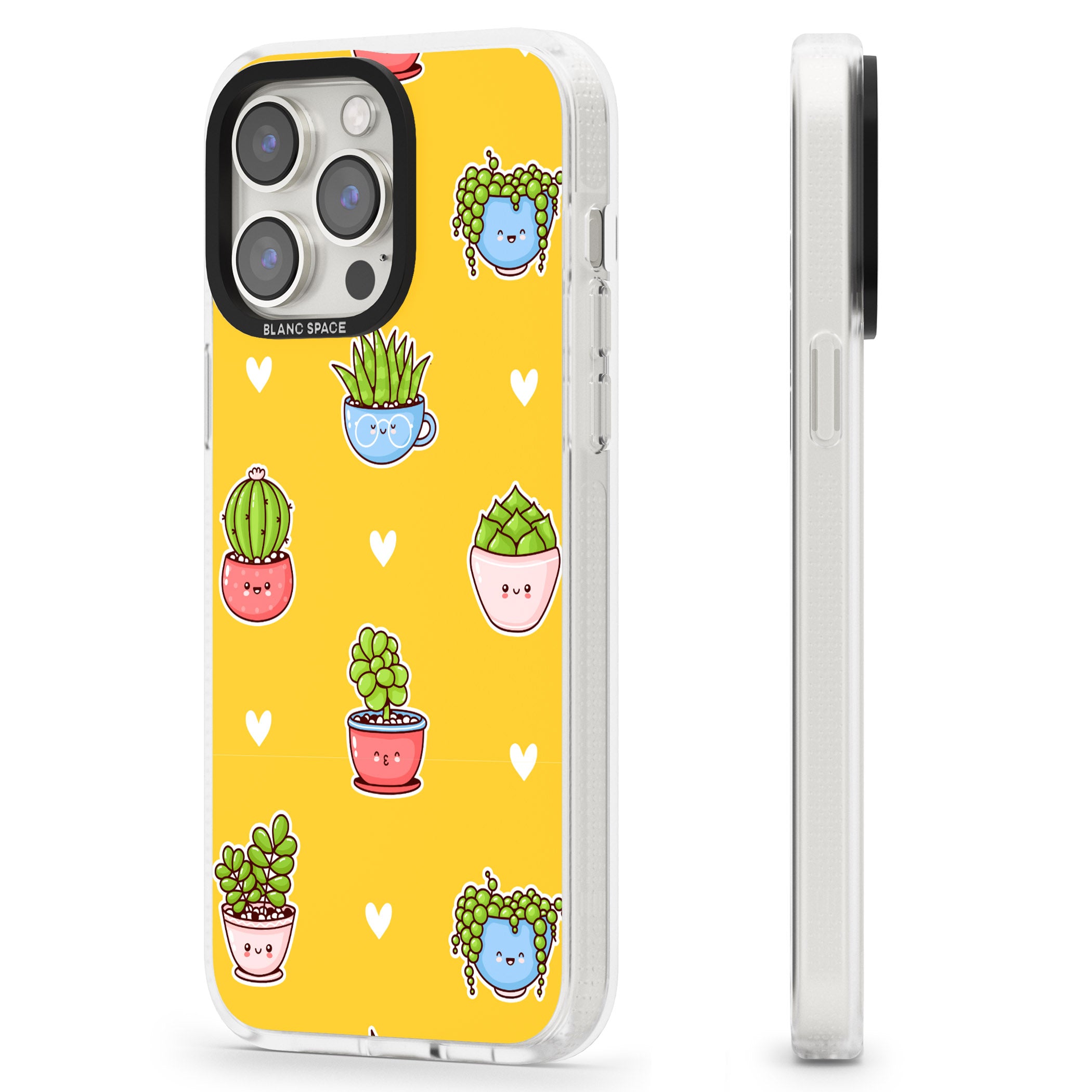 Plant Faces Kawaii Pattern iPhone 15 Pro Max / 15 Pro / 14 Pro Max / 14 Pro / 13 Pro Clear Case Impact Air - Blanc Space