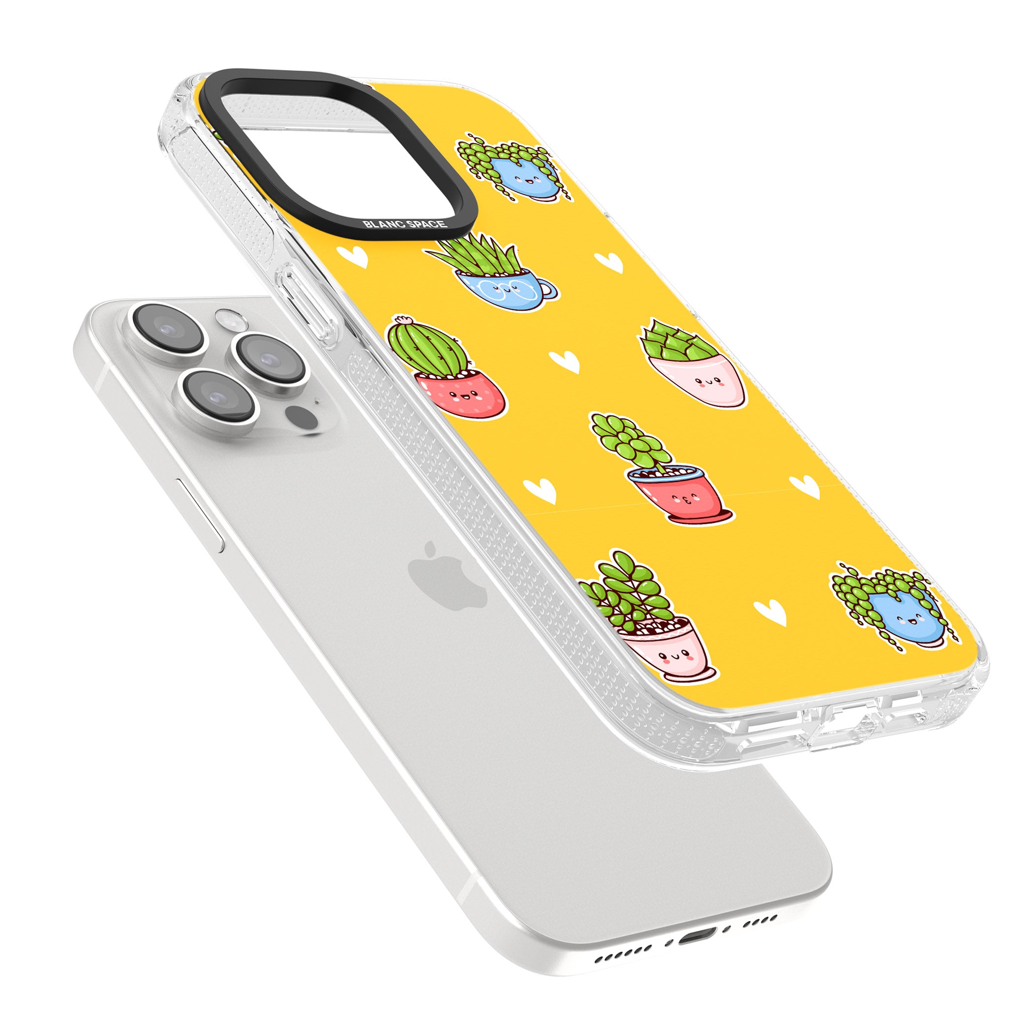 Plant Faces Kawaii Pattern iPhone 15 Pro Max / 15 Pro / 14 Pro Max / 14 Pro / 13 Pro Clear Case Impact Air - Blanc Space