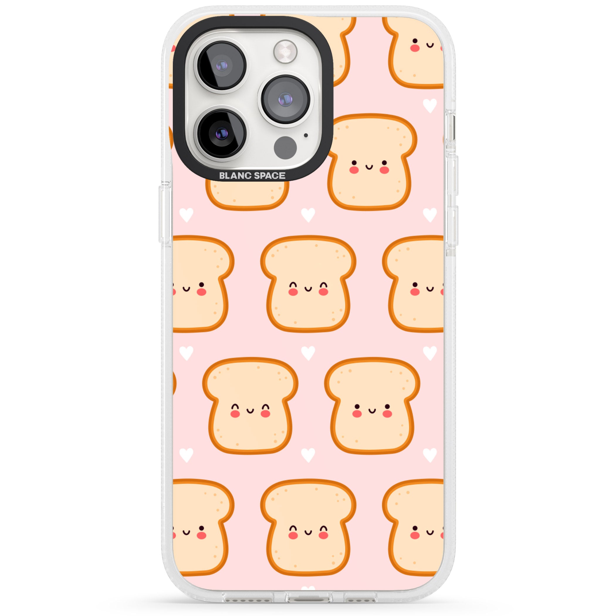 Bread Faces Kawaii Pattern iPhone 15 Pro Max / 15 Pro / 14 Pro Max / 14 Pro / 13 Pro Clear Case Impact Air - Blanc Space