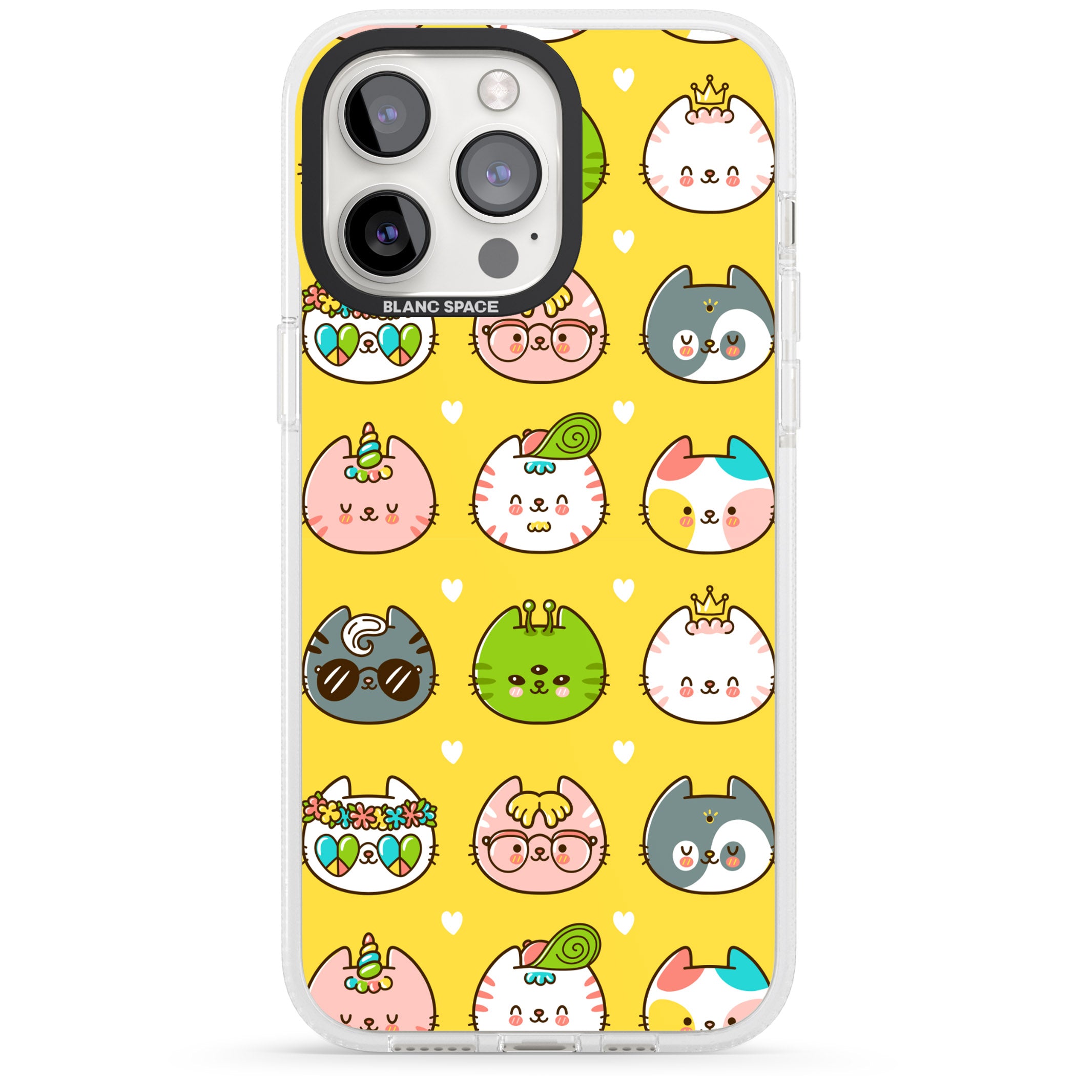 Mythical Cats Kawaii Pattern iPhone 15 Pro Max / 15 Pro / 14 Pro Max / 14 Pro / 13 Pro Clear Case Impact Air - Blanc Space