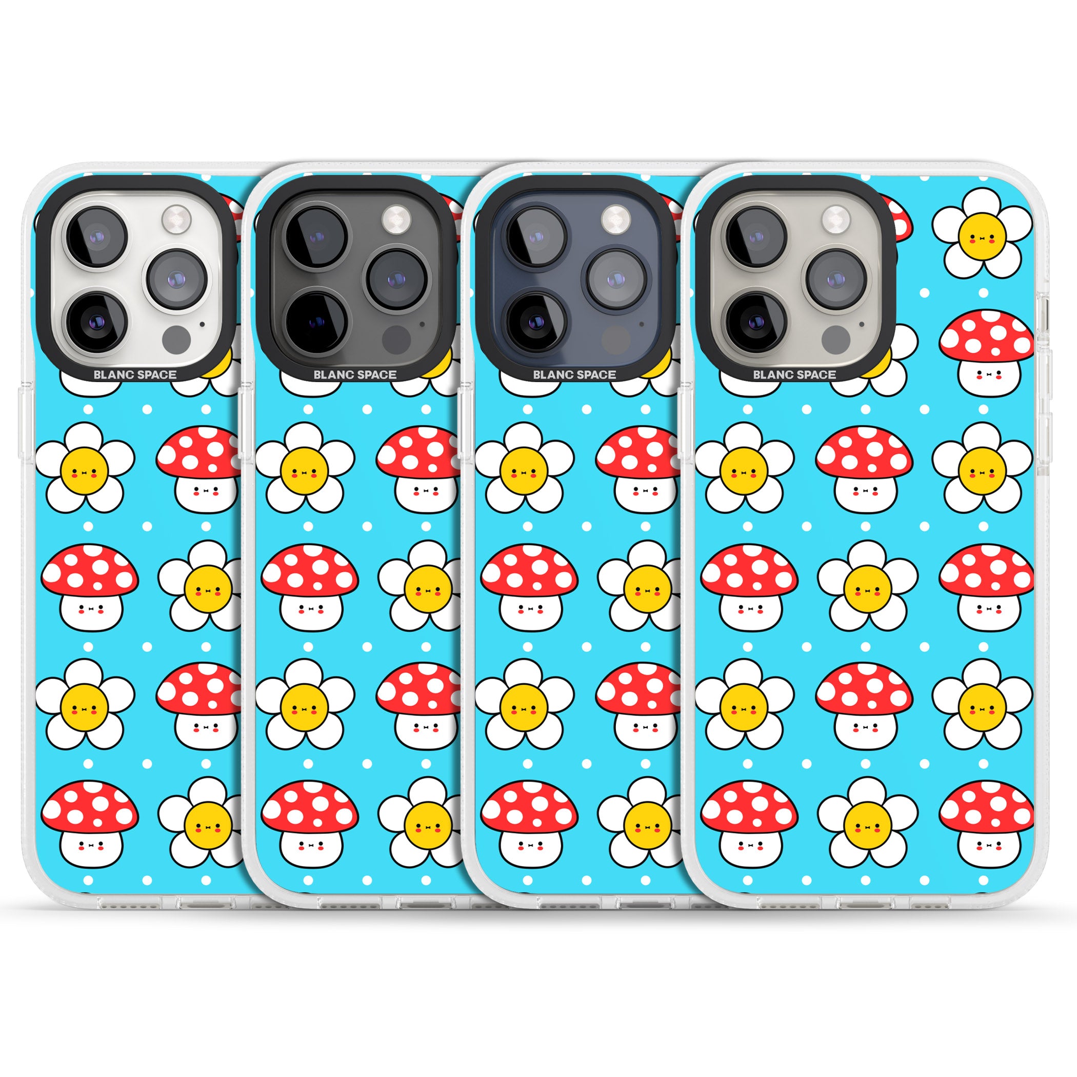 Shroom Bunnies Kawaii Pattern iPhone 15 Pro Max / 15 Pro / 14 Pro Max / 14 Pro / 13 Pro Clear Case Impact Air - Blanc Space