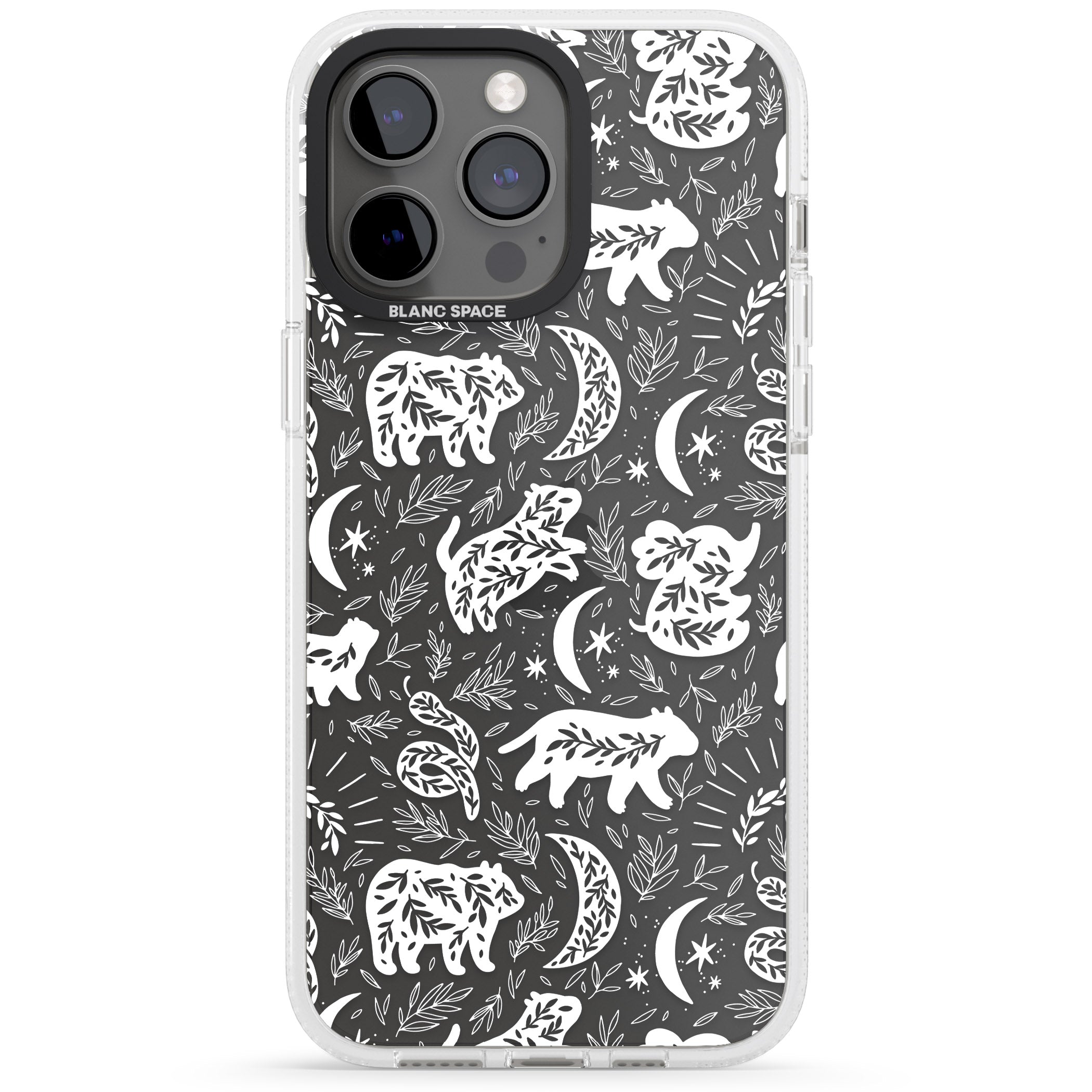 Forest Animal Silhouettes: White/Clear iPhone 15 Pro Max / 15 Pro / 14 Pro Max / 14 Pro / 13 Pro Clear Case Impact Air - Blanc Space
