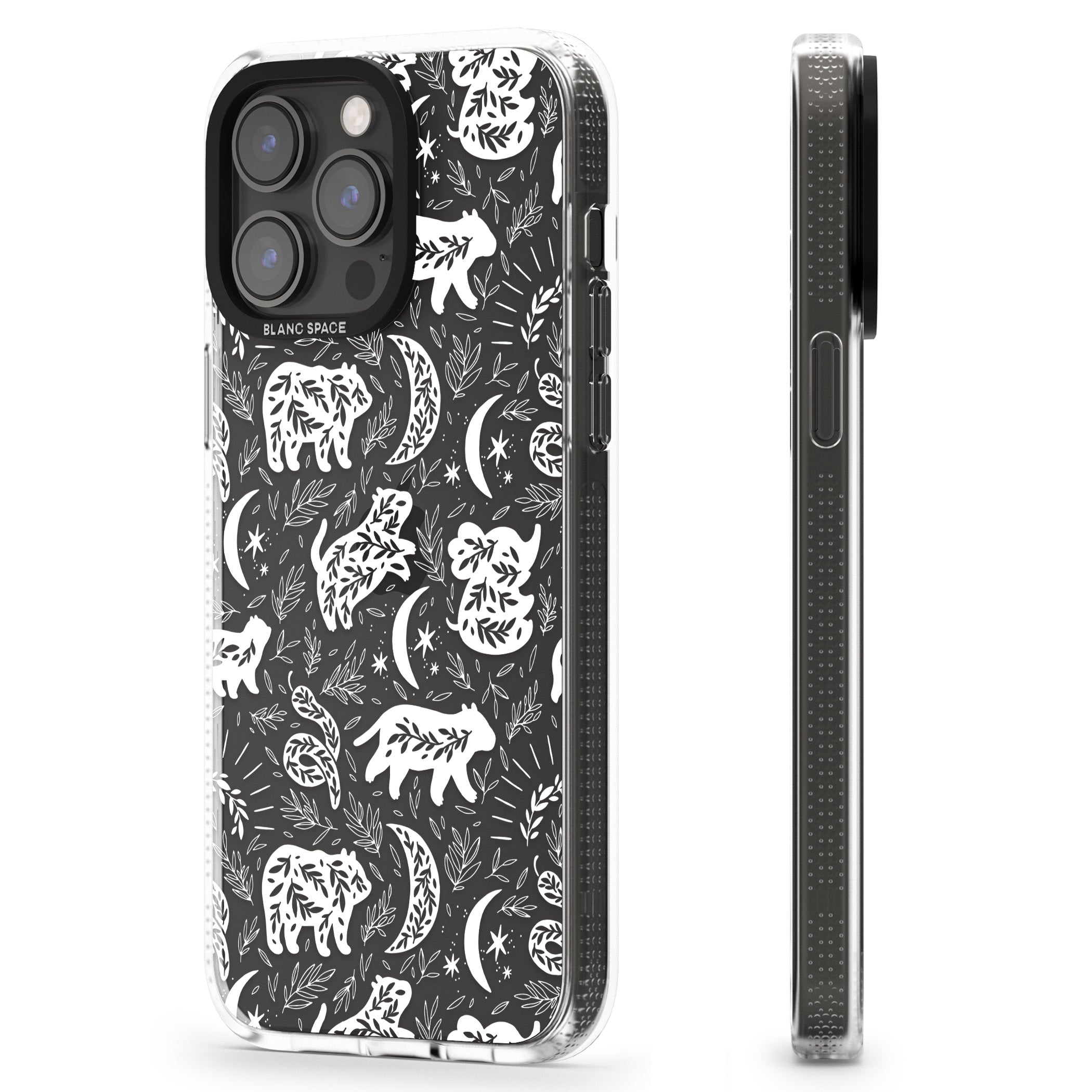 Forest Animal Silhouettes: White/Clear iPhone 15 Pro Max / 15 Pro / 14 Pro Max / 14 Pro / 13 Pro Clear Case Impact Air - Blanc Space
