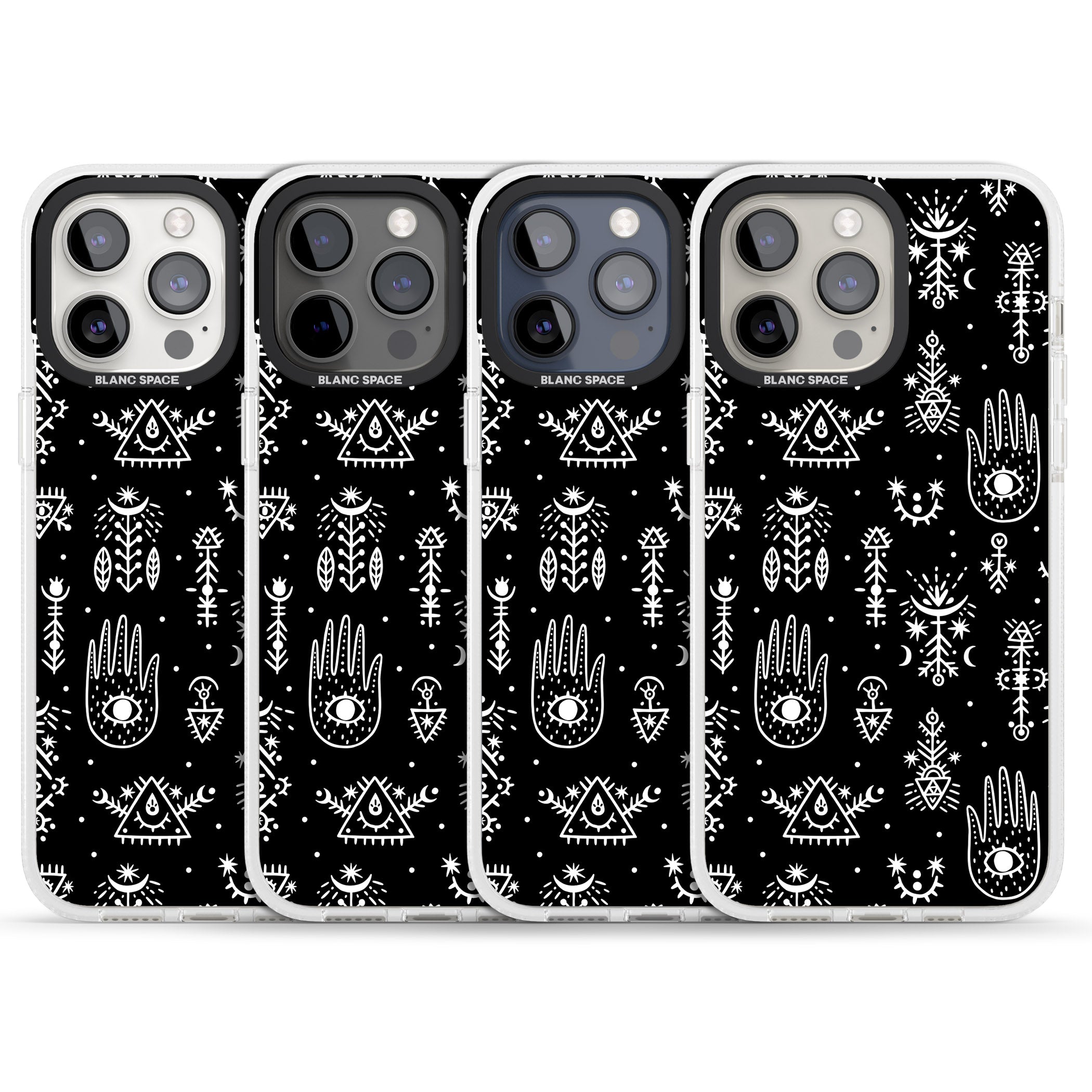 Tribal Palms - White on Black iPhone 15 Pro Max / 15 Pro / 14 Pro Max / 14 Pro / 13 Pro Clear Case Impact Air - Blanc Space
