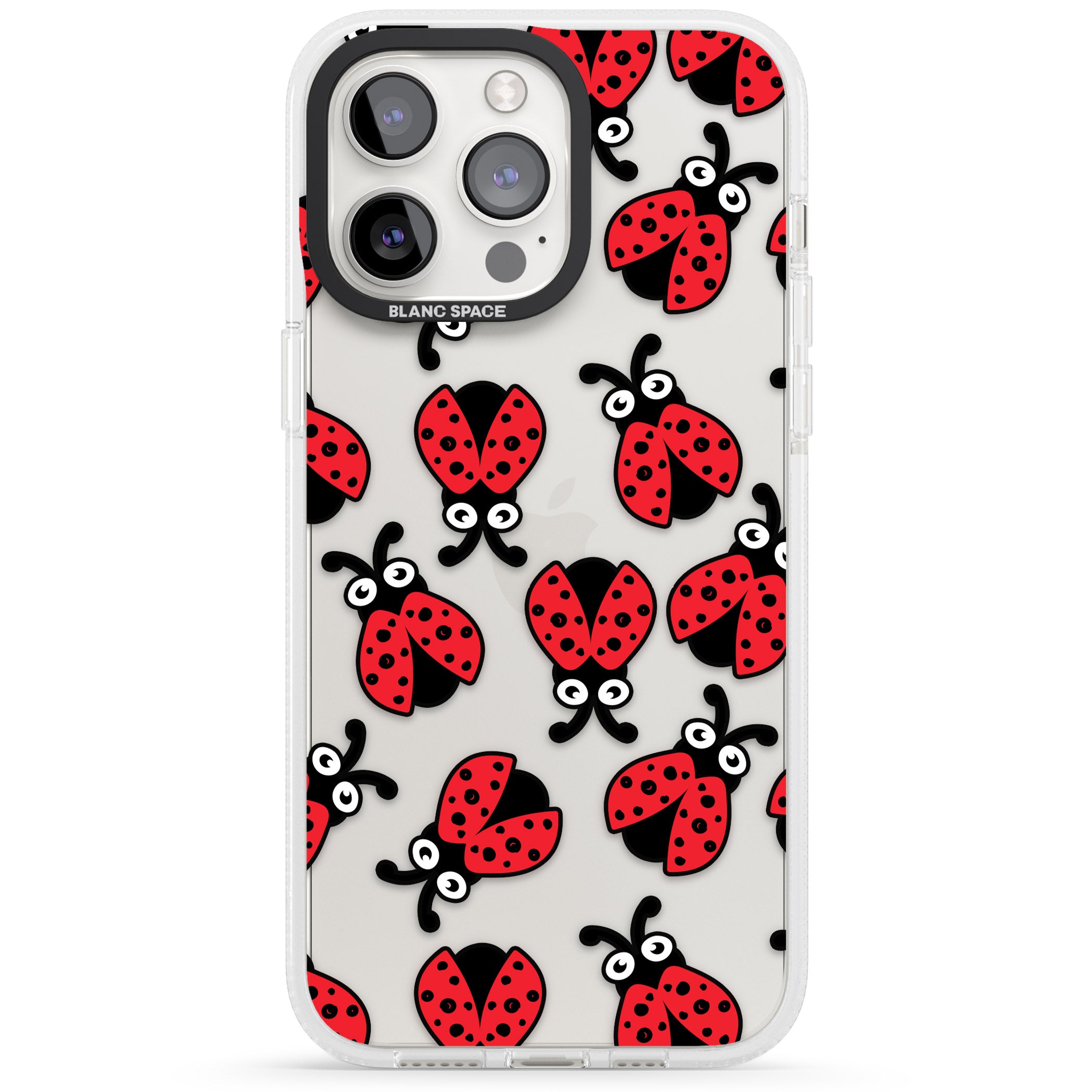 Ladybug Pattern iPhone 15 Pro Max / 15 Pro / 14 Pro Max / 14 Pro / 13 Pro Clear Case Impact Air - Blanc Space