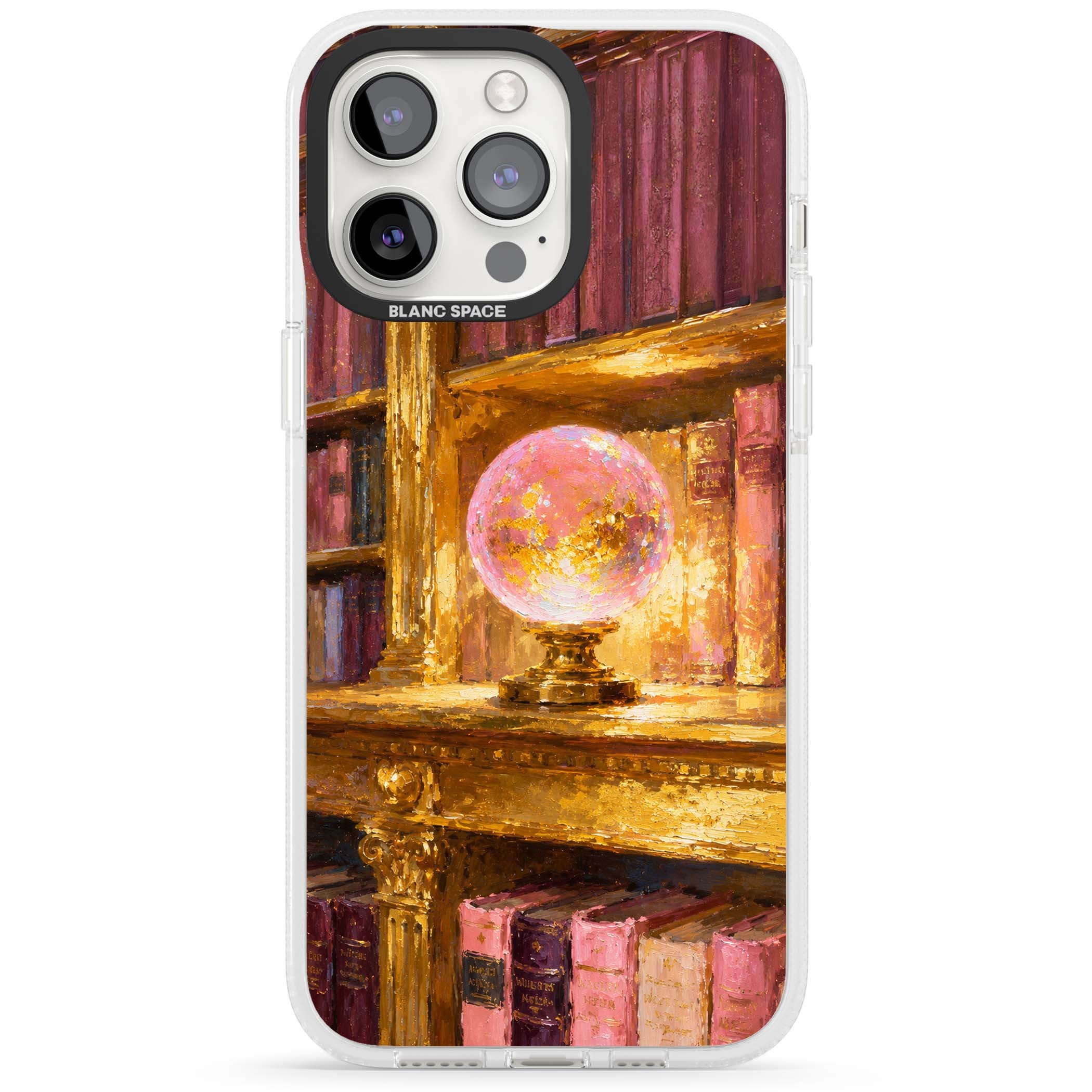 Gilded Library dark academia iPhone case featuring an oil painted crystal ball on a gilded library shelf with vintage | Clear Case Impact Air case for iPhone 15 Pro, iPhone 15 Pro Max