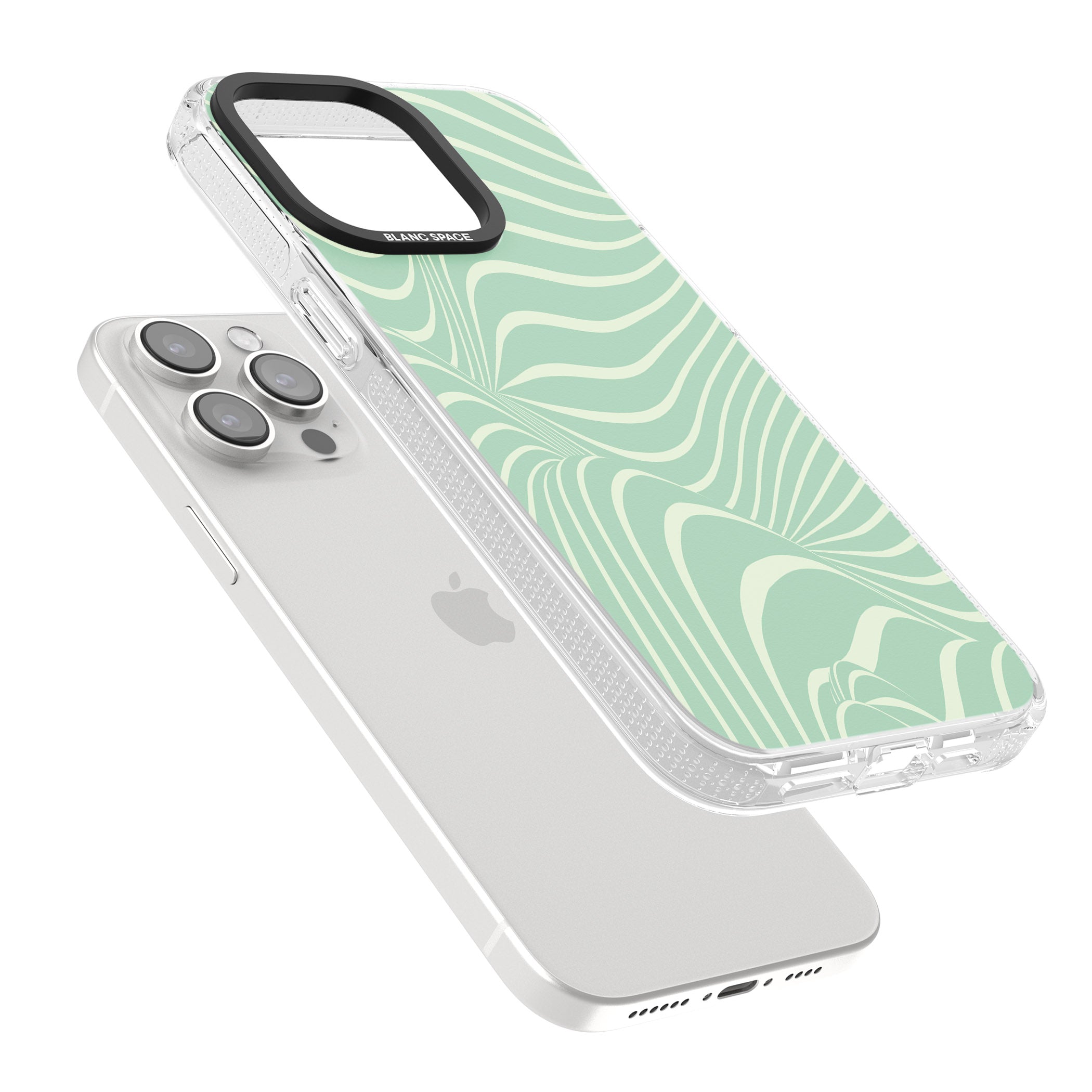 Mint Green Distorted Line iPhone 15 Pro Max / 15 Pro / 14 Pro Max / 14 Pro / 13 Pro Clear Case Impact Air - Blanc Space