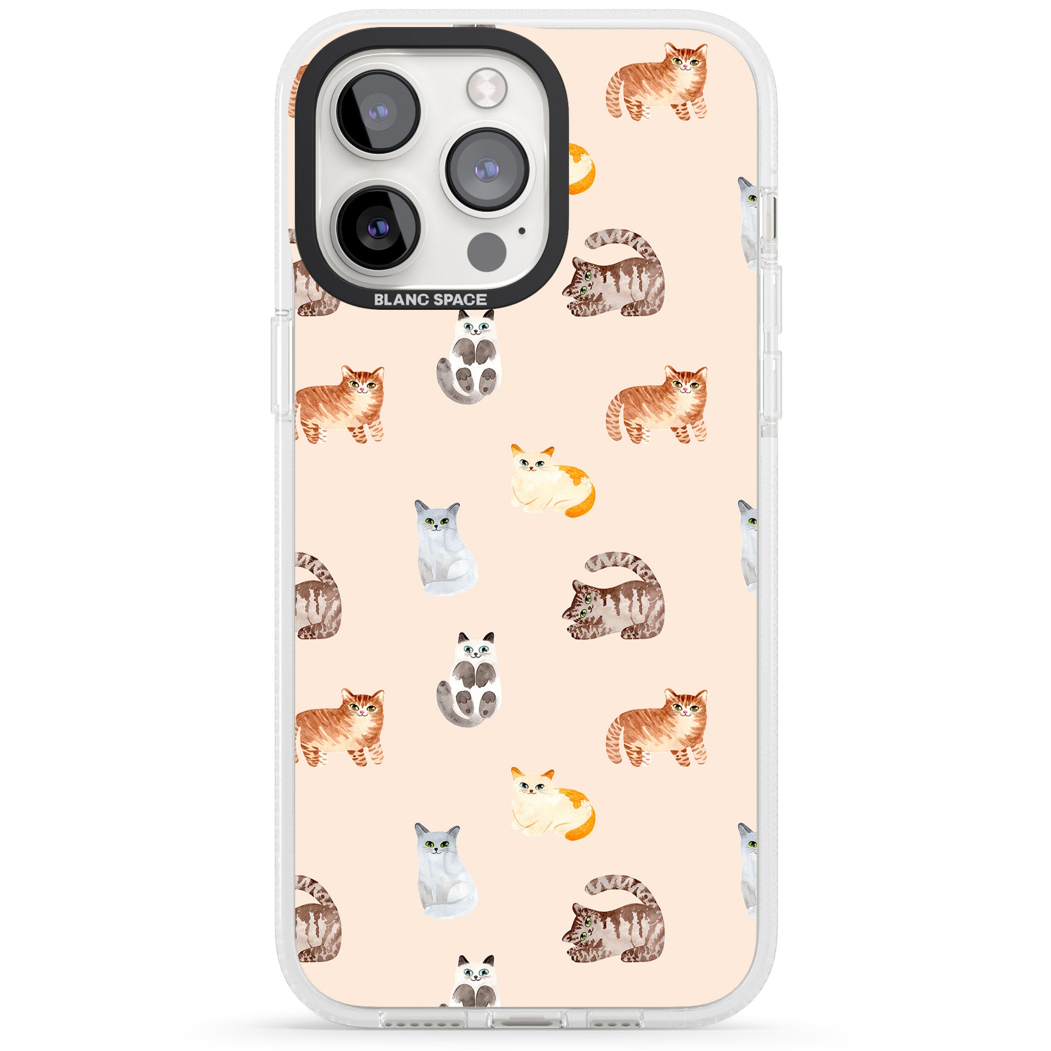 Cute Cat Pattern iPhone 15 Pro Max / 15 Pro / 14 Pro Max / 14 Pro / 13 Pro Clear Case Impact Air - Blanc Space