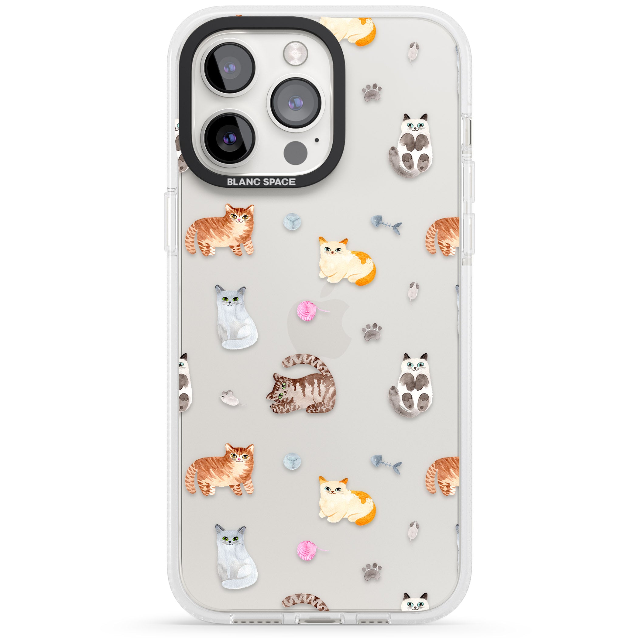 Cats with Toys - Clear iPhone 15 Pro Max / 15 Pro / 14 Pro Max / 14 Pro / 13 Pro Clear Case Impact Air - Blanc Space