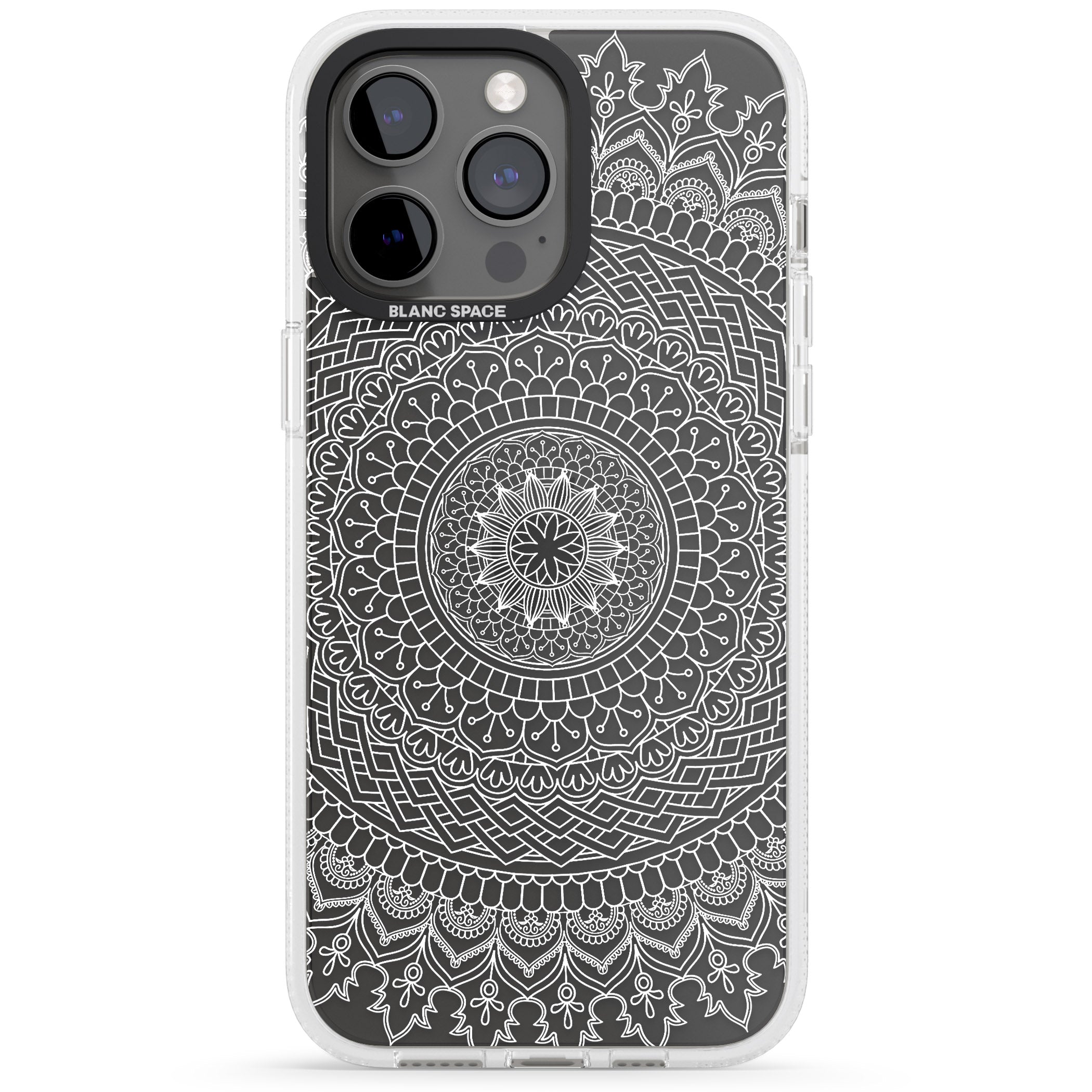 Large White Mandala Design iPhone 15 Pro Max / 15 Pro / 14 Pro Max / 14 Pro / 13 Pro Clear Case Impact Air - Blanc Space