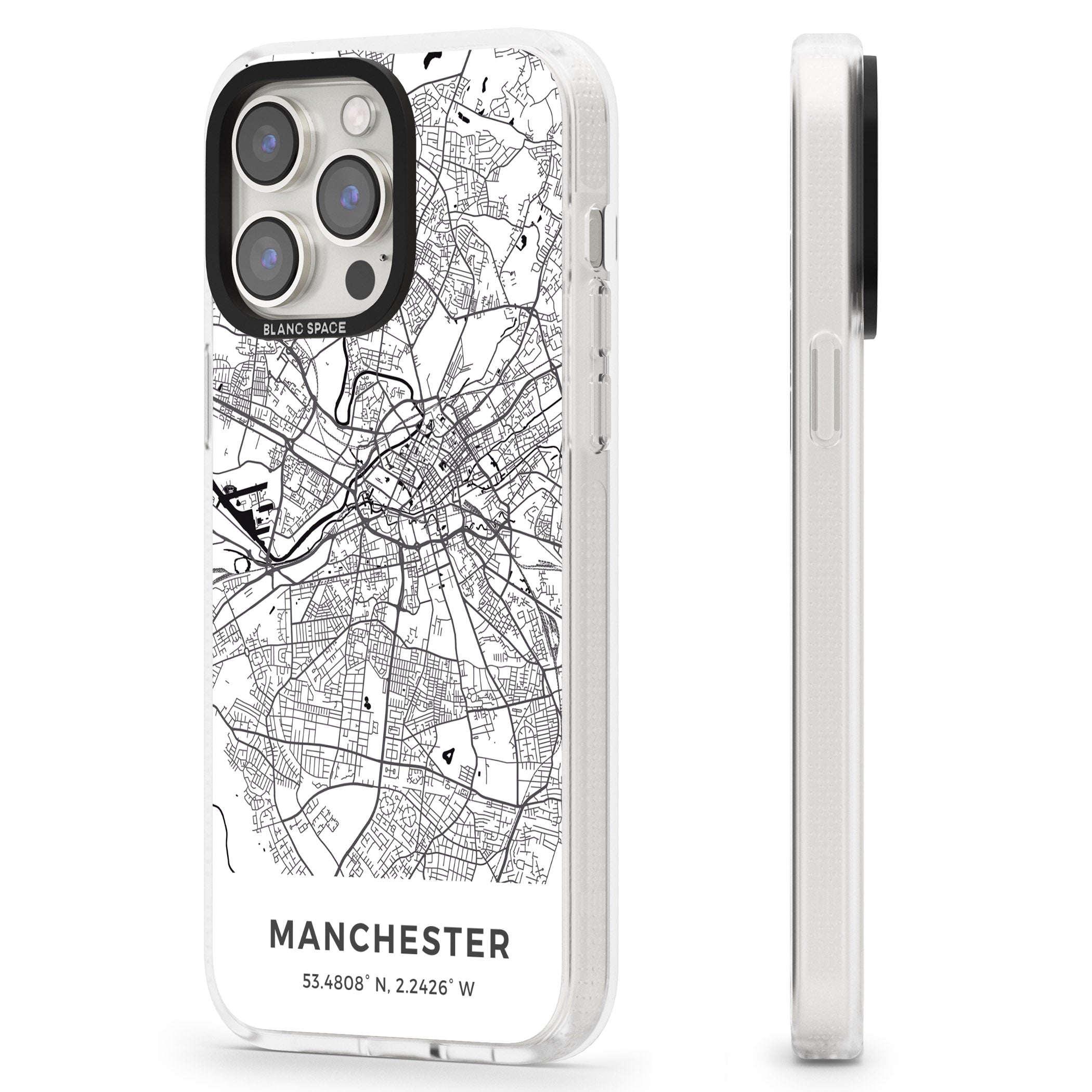 Map of Manchester, England iPhone 15 Pro Max / 15 Pro / 14 Pro Max / 14 Pro / 13 Pro Clear Case Impact Air - Blanc Space