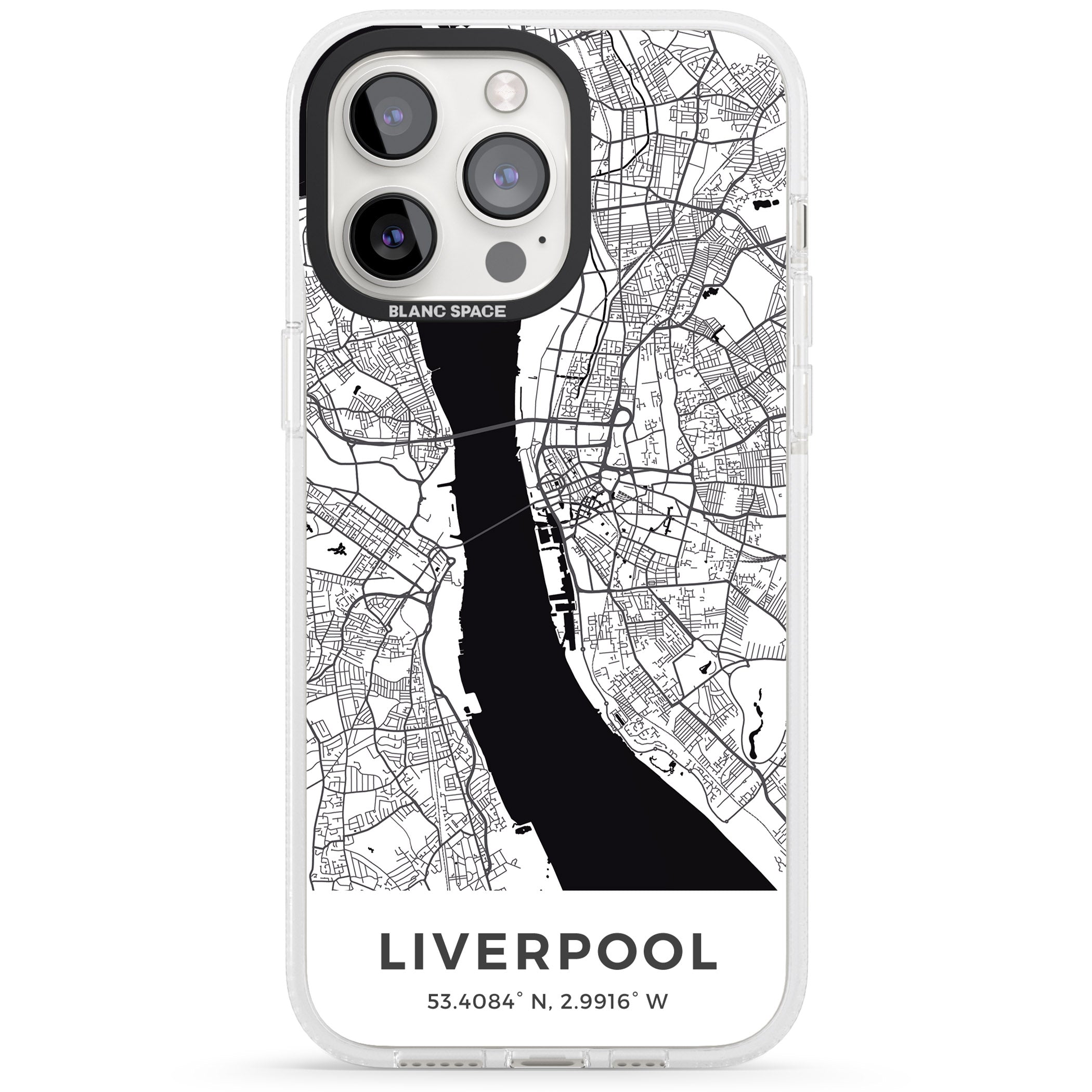 Map of Liverpool, England iPhone 15 Pro Max / 15 Pro / 14 Pro Max / 14 Pro / 13 Pro Clear Case Impact Air - Blanc Space
