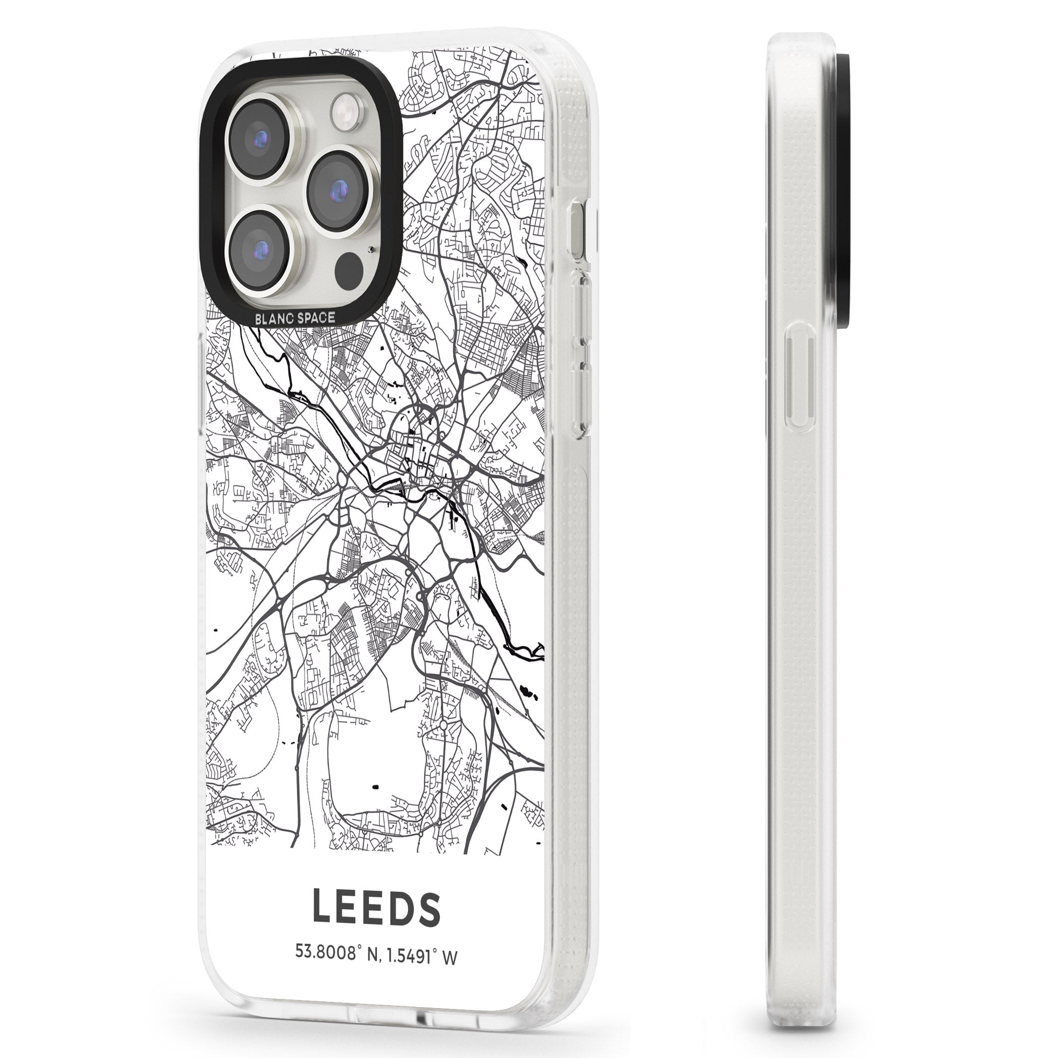 Map of Leeds, England iPhone 15 Pro Max / 15 Pro / 14 Pro Max / 14 Pro / 13 Pro Clear Case Impact Air - Blanc Space