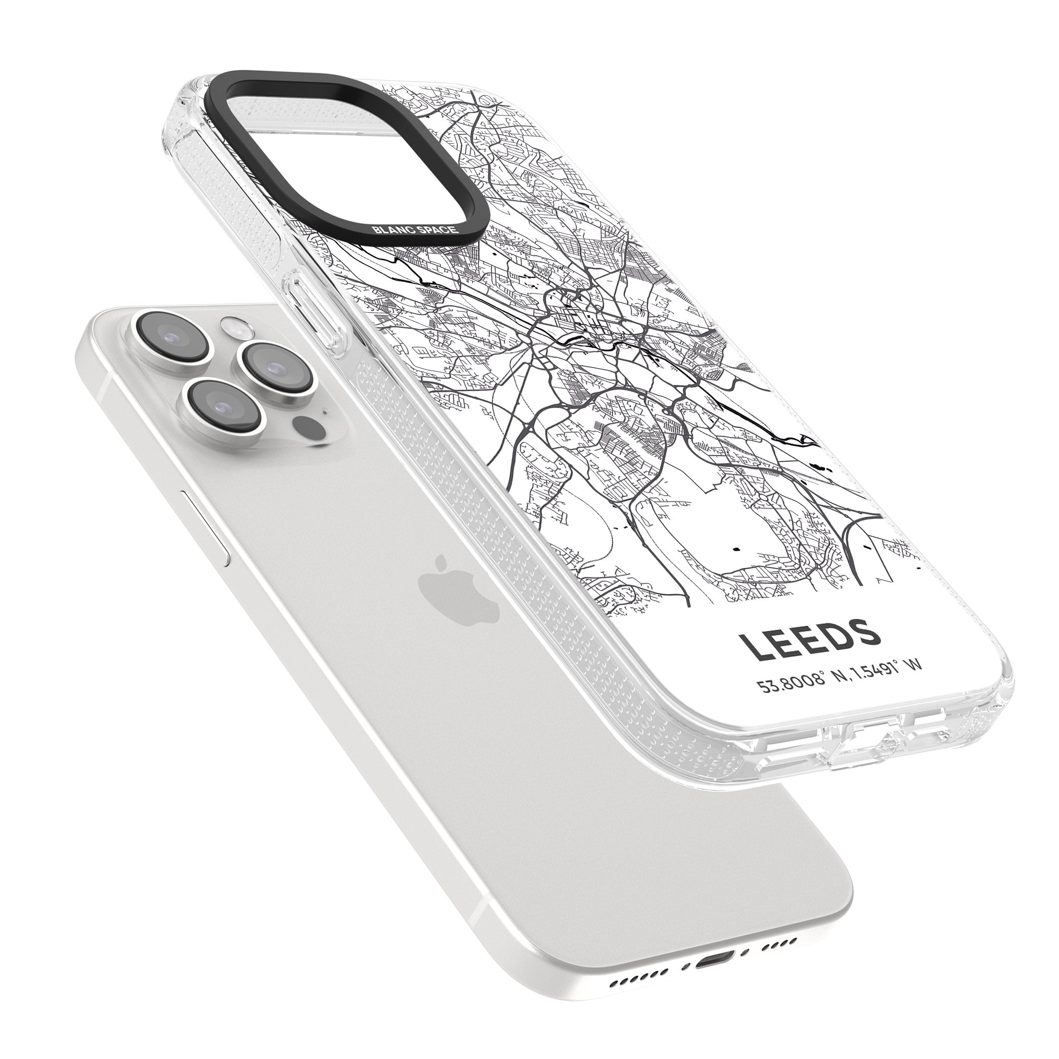 Map of Leeds, England iPhone 15 Pro Max / 15 Pro / 14 Pro Max / 14 Pro / 13 Pro Clear Case Impact Air - Blanc Space