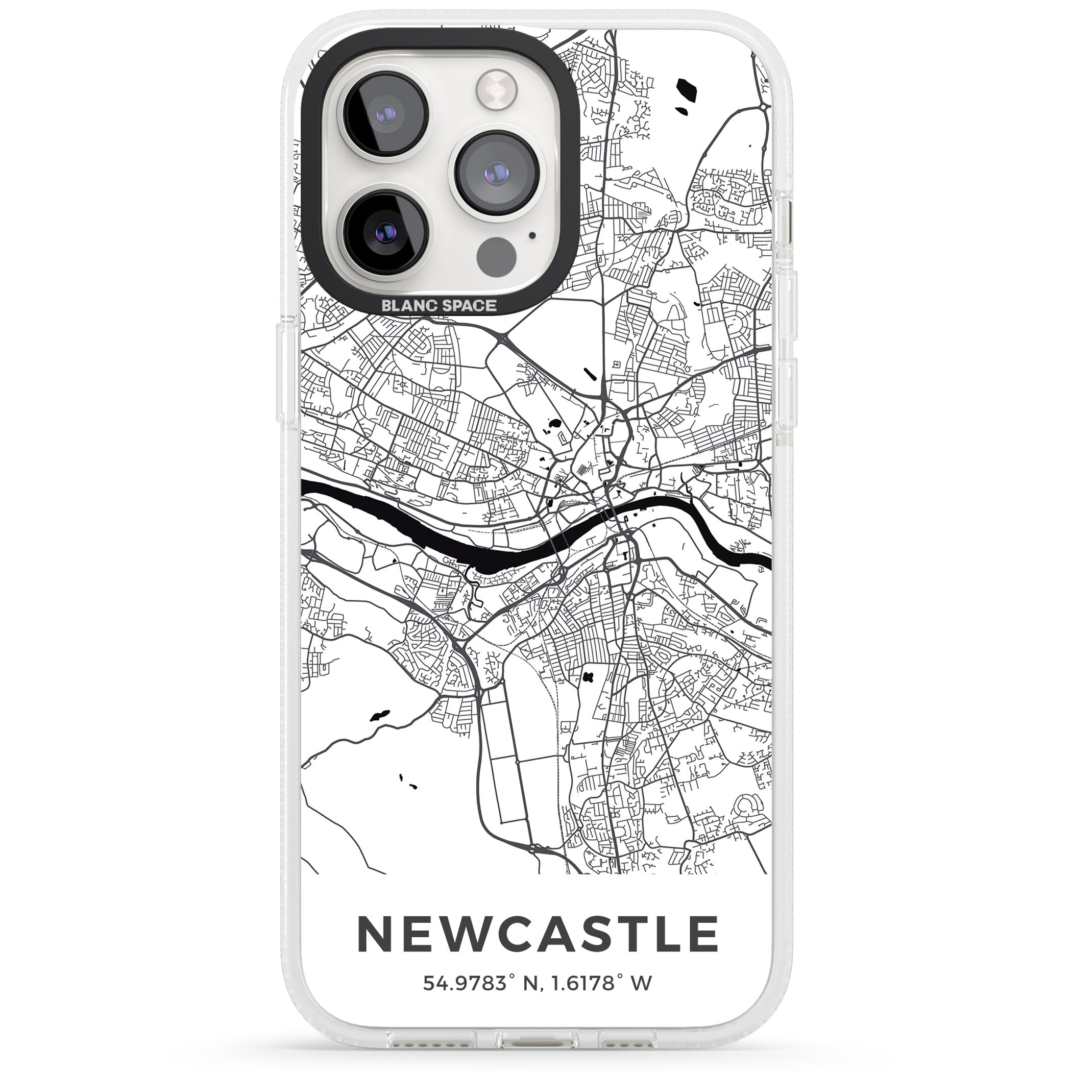 Map of Newcastle, England iPhone 15 Pro Max / 15 Pro / 14 Pro Max / 14 Pro / 13 Pro Clear Case Impact Air - Blanc Space