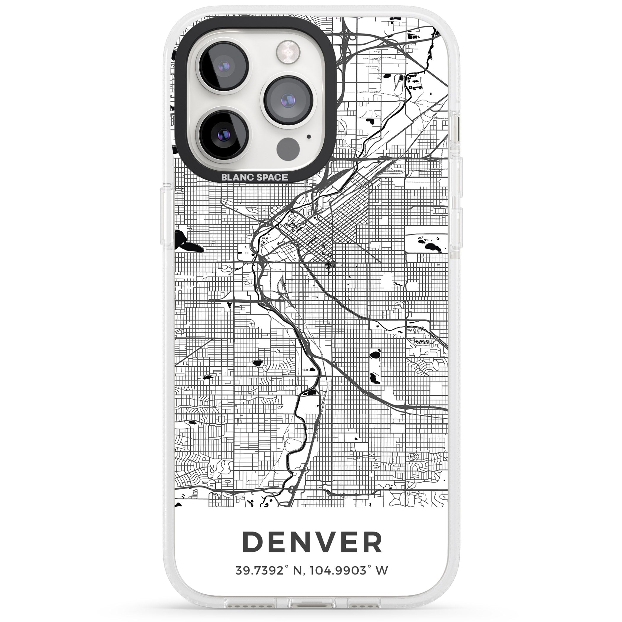 Map of Denver, Colorado iPhone 15 Pro Max / 15 Pro / 14 Pro Max / 14 Pro / 13 Pro Clear Case Impact Air - Blanc Space