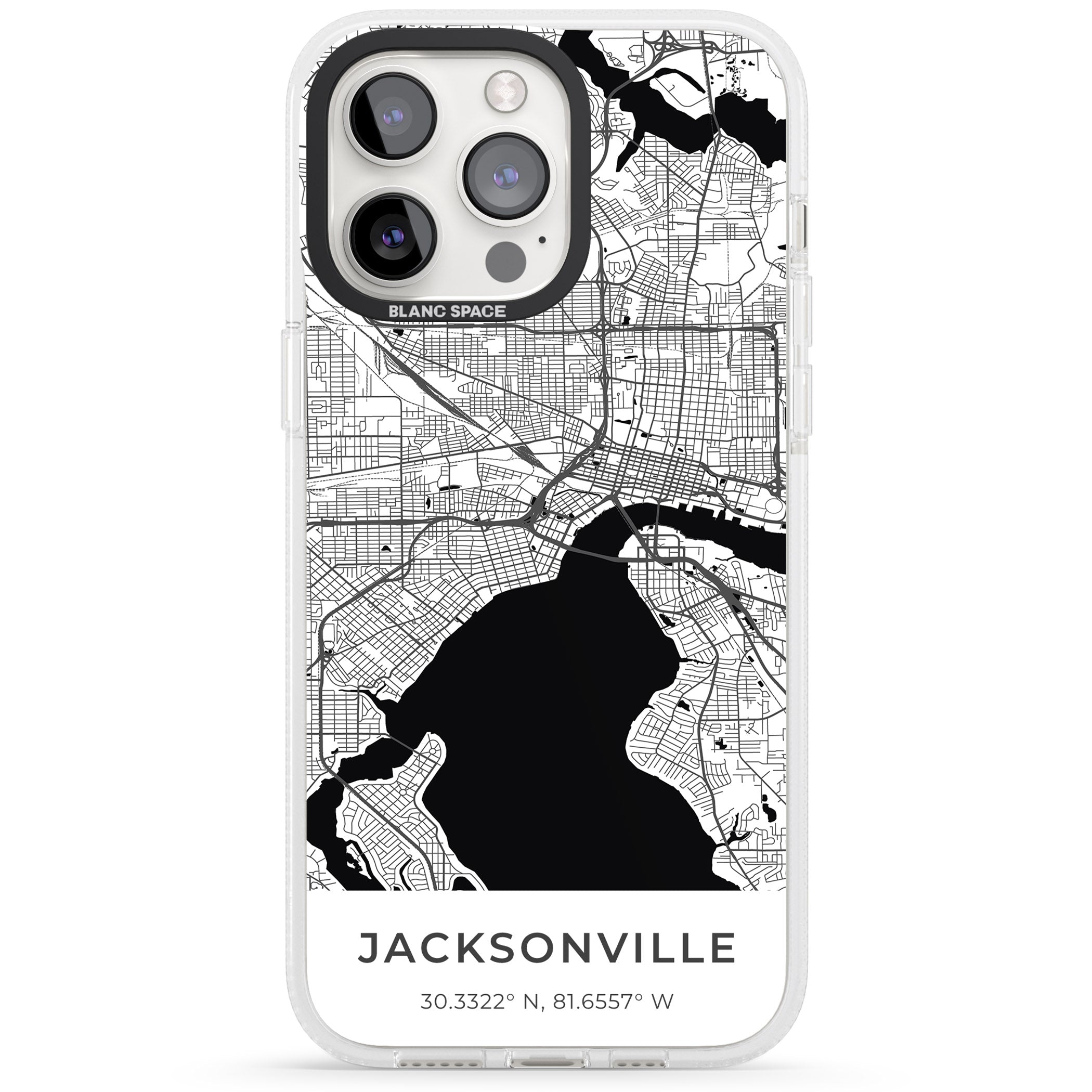 Map of Jacksonville, Florida iPhone 15 Pro Max / 15 Pro / 14 Pro Max / 14 Pro / 13 Pro Clear Case Impact Air - Blanc Space