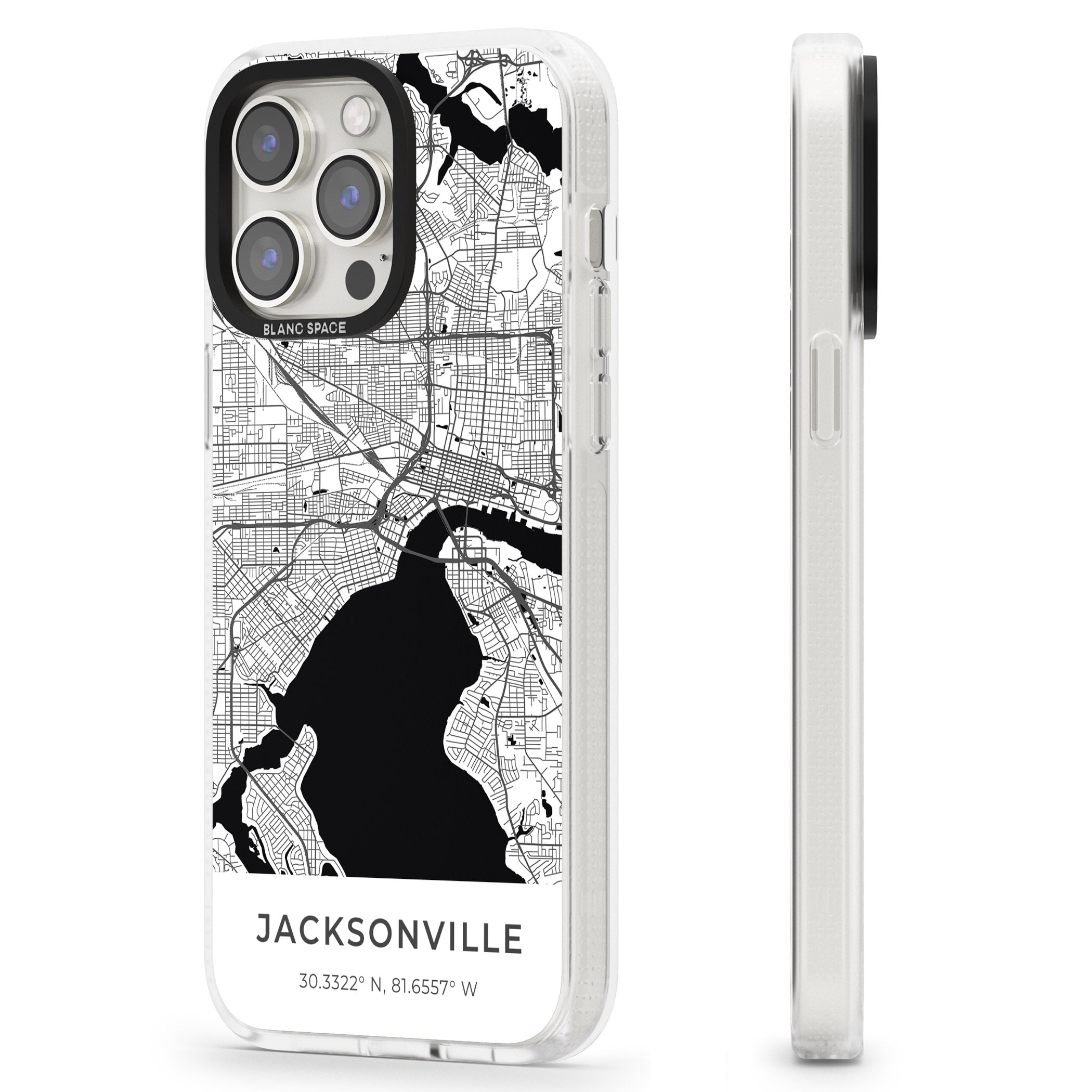 Map of Jacksonville, Florida iPhone 15 Pro Max / 15 Pro / 14 Pro Max / 14 Pro / 13 Pro Clear Case Impact Air - Blanc Space