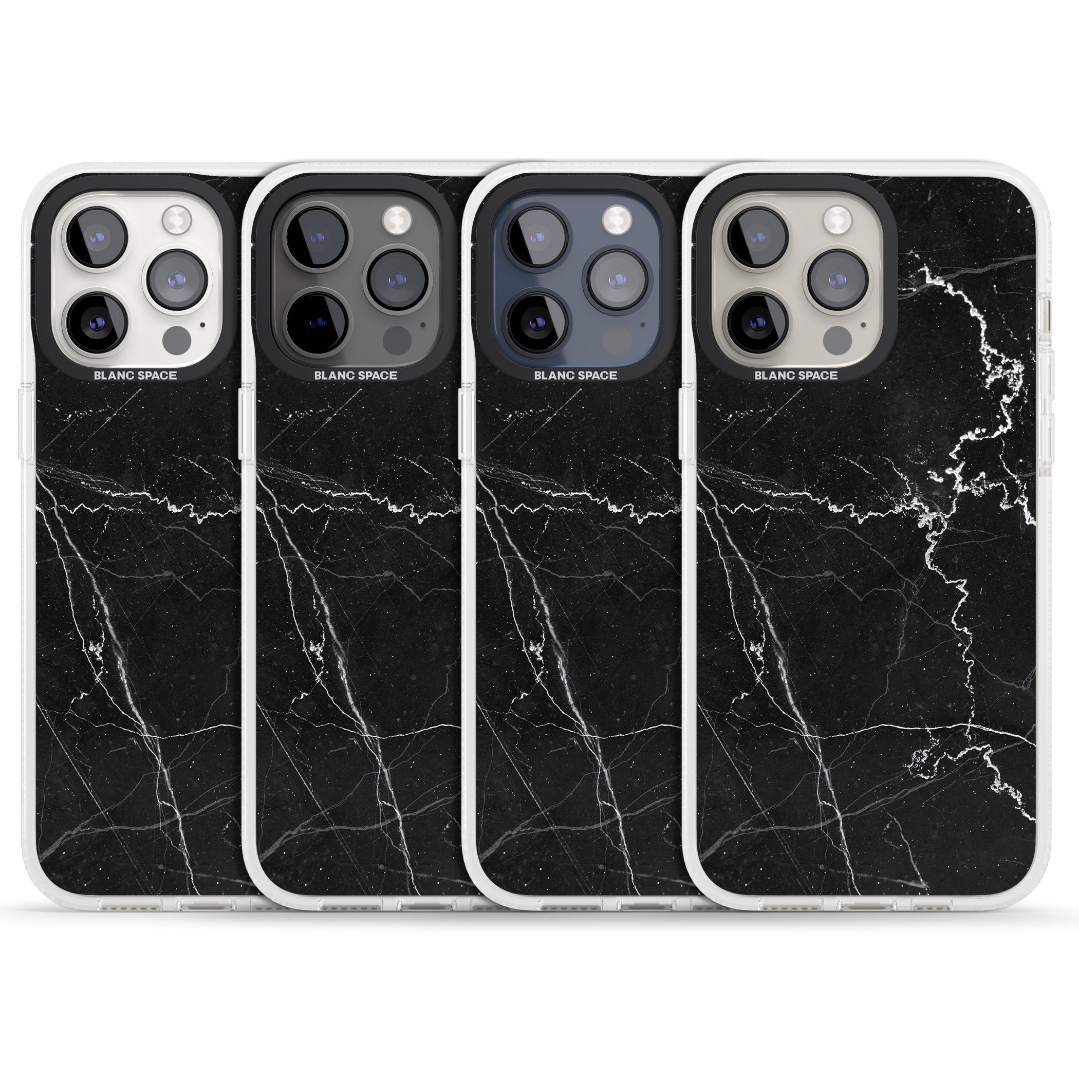 Bold Black Marble with White Texture iPhone 15 Pro Max / 15 Pro / 14 Pro Max / 14 Pro / 13 Pro Clear Case Impact Air - Blanc Space