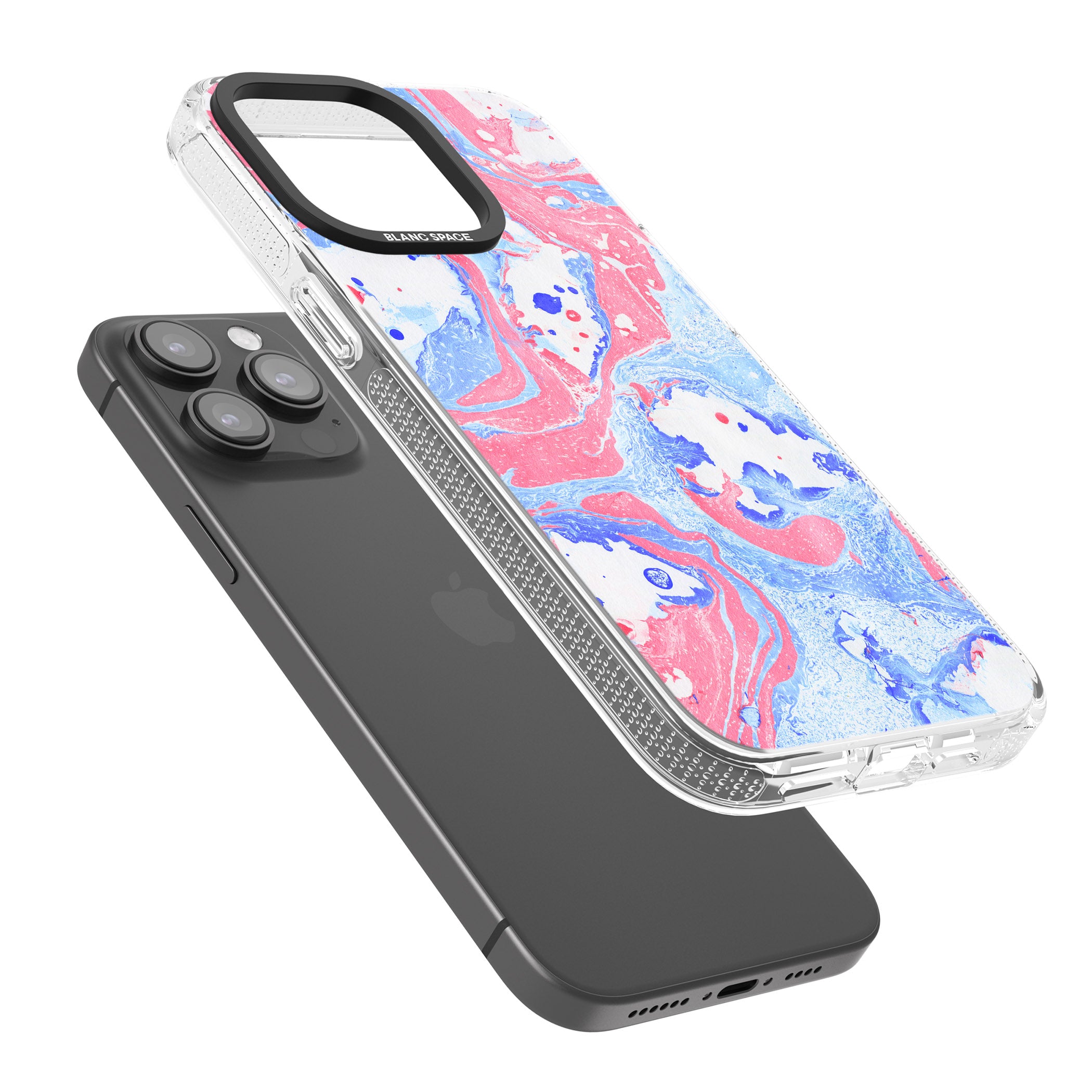 Pink, Blue & White Marbled Paper Pattern iPhone 15 Pro Max / 15 Pro / 14 Pro Max / 14 Pro / 13 Pro Clear Case Impact Air - Blanc Space