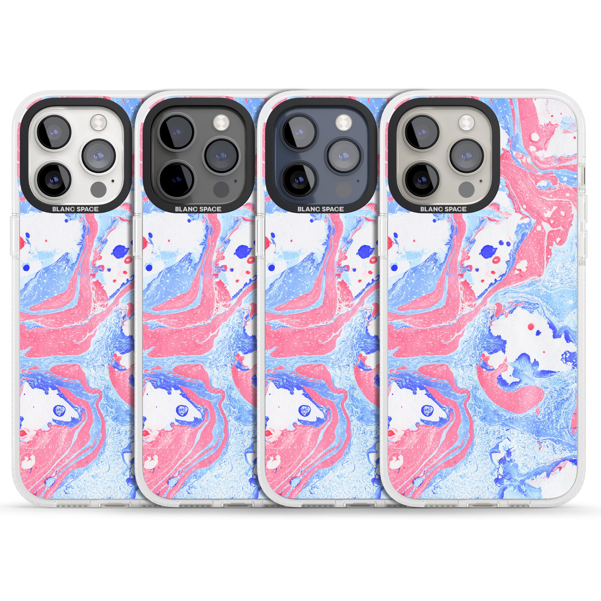Pink, Blue & White Marbled Paper Pattern iPhone 15 Pro Max / 15 Pro / 14 Pro Max / 14 Pro / 13 Pro Clear Case Impact Air - Blanc Space