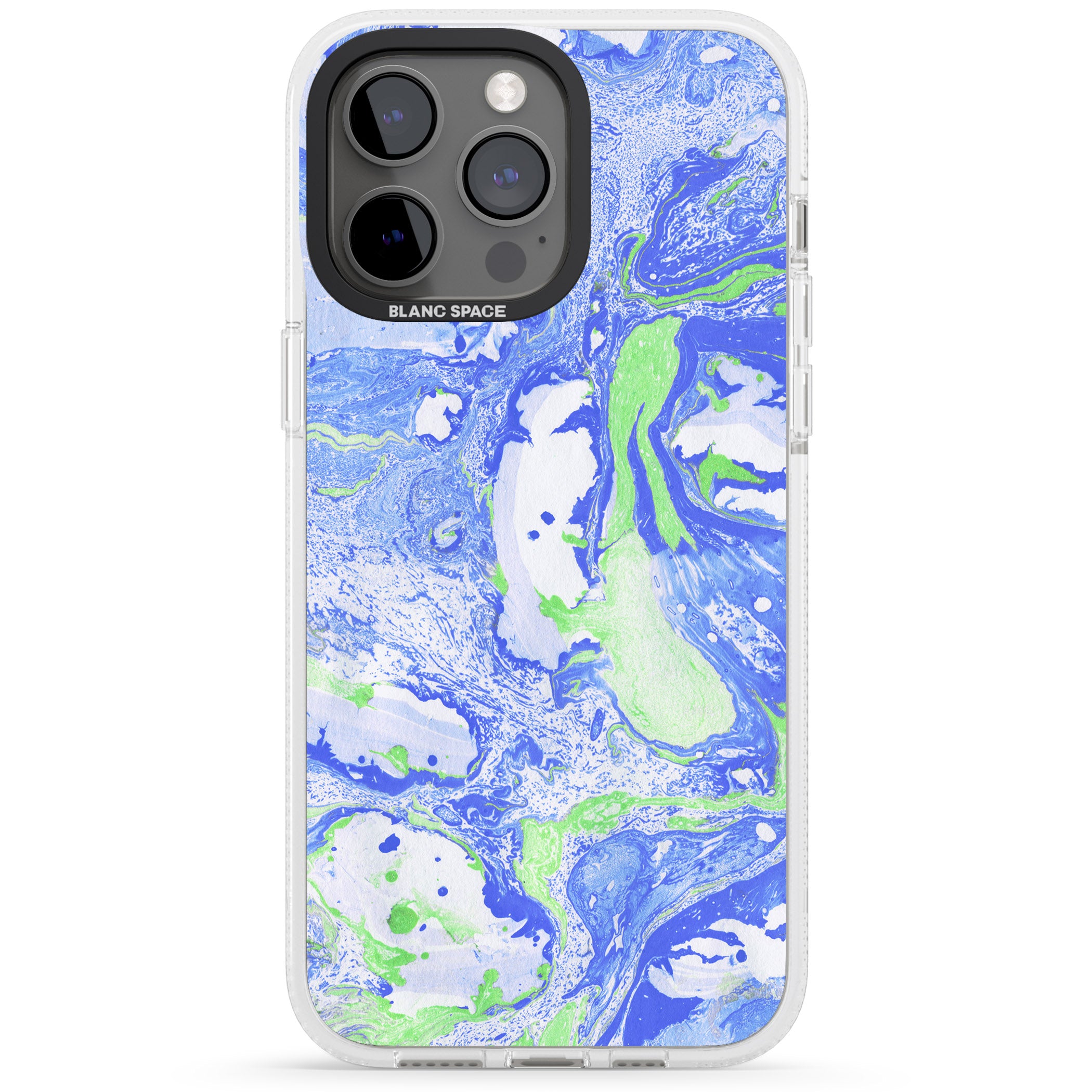 Dark Blue & Green Marbled Paper Pattern iPhone 15 Pro Max / 15 Pro / 14 Pro Max / 14 Pro / 13 Pro Clear Case Impact Air - Blanc Space