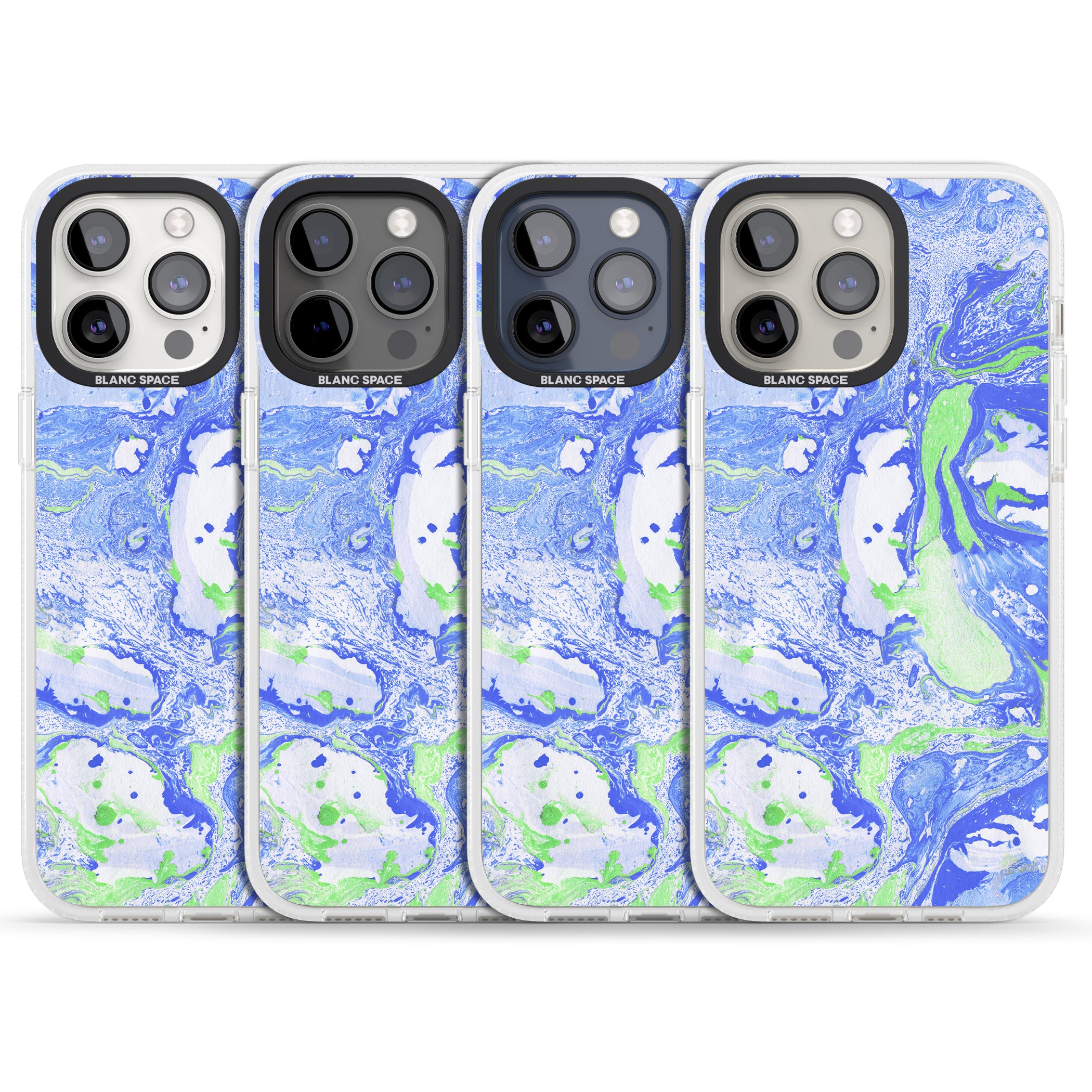 Dark Blue & Green Marbled Paper Pattern iPhone 15 Pro Max / 15 Pro / 14 Pro Max / 14 Pro / 13 Pro Clear Case Impact Air - Blanc Space